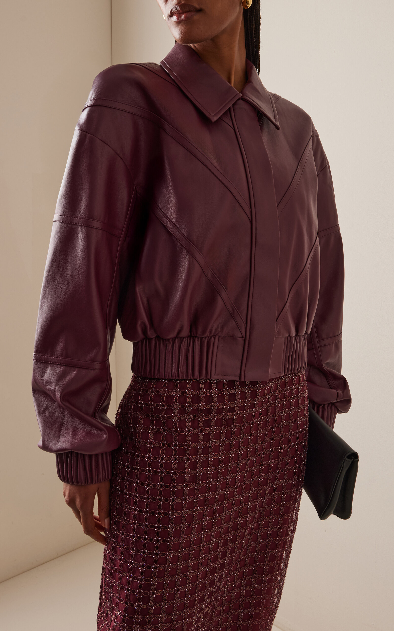 Faux Leather Bomber Jacket burgundy - 2