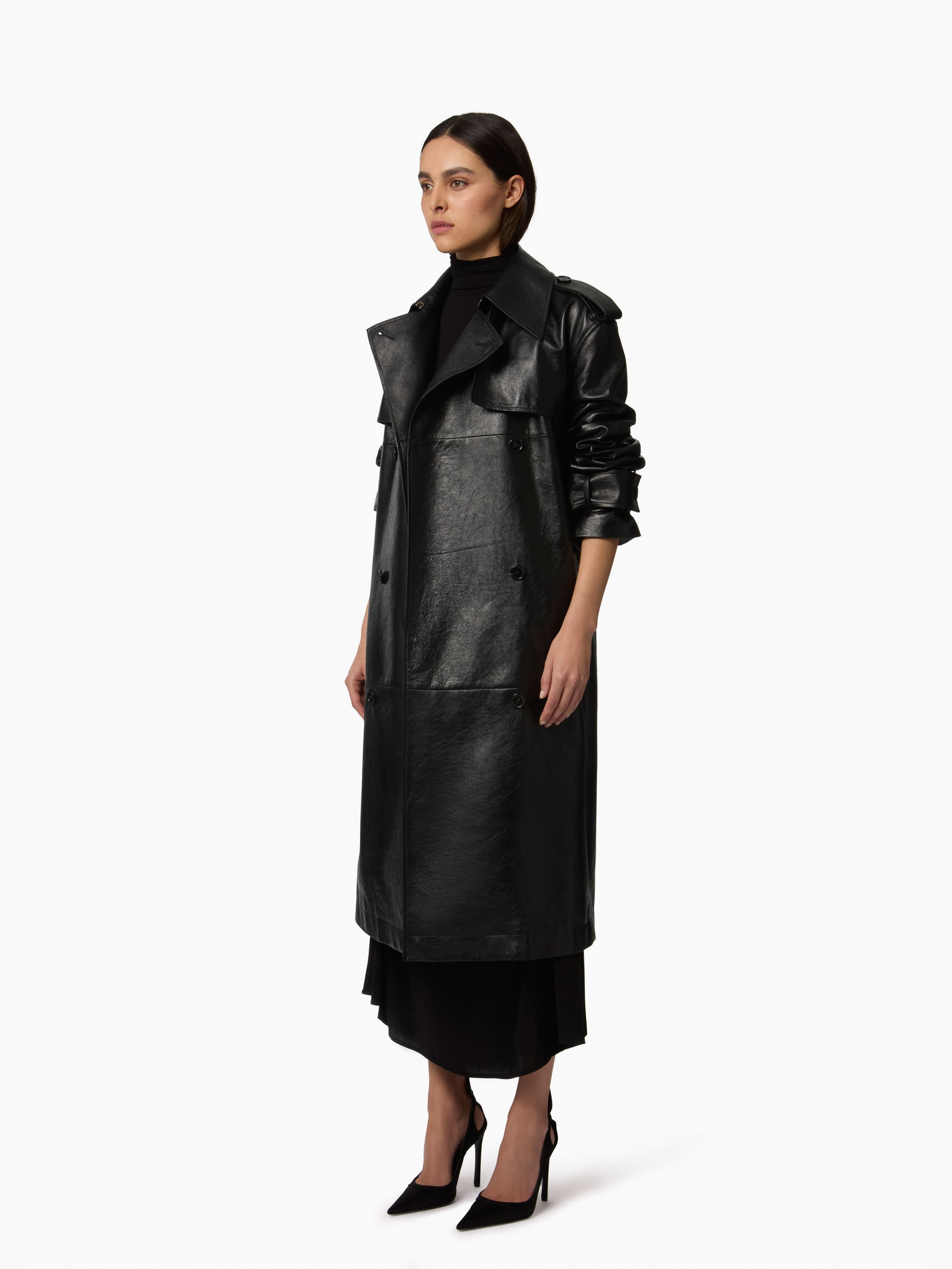 Belted Crinkled Leather Trench - 2