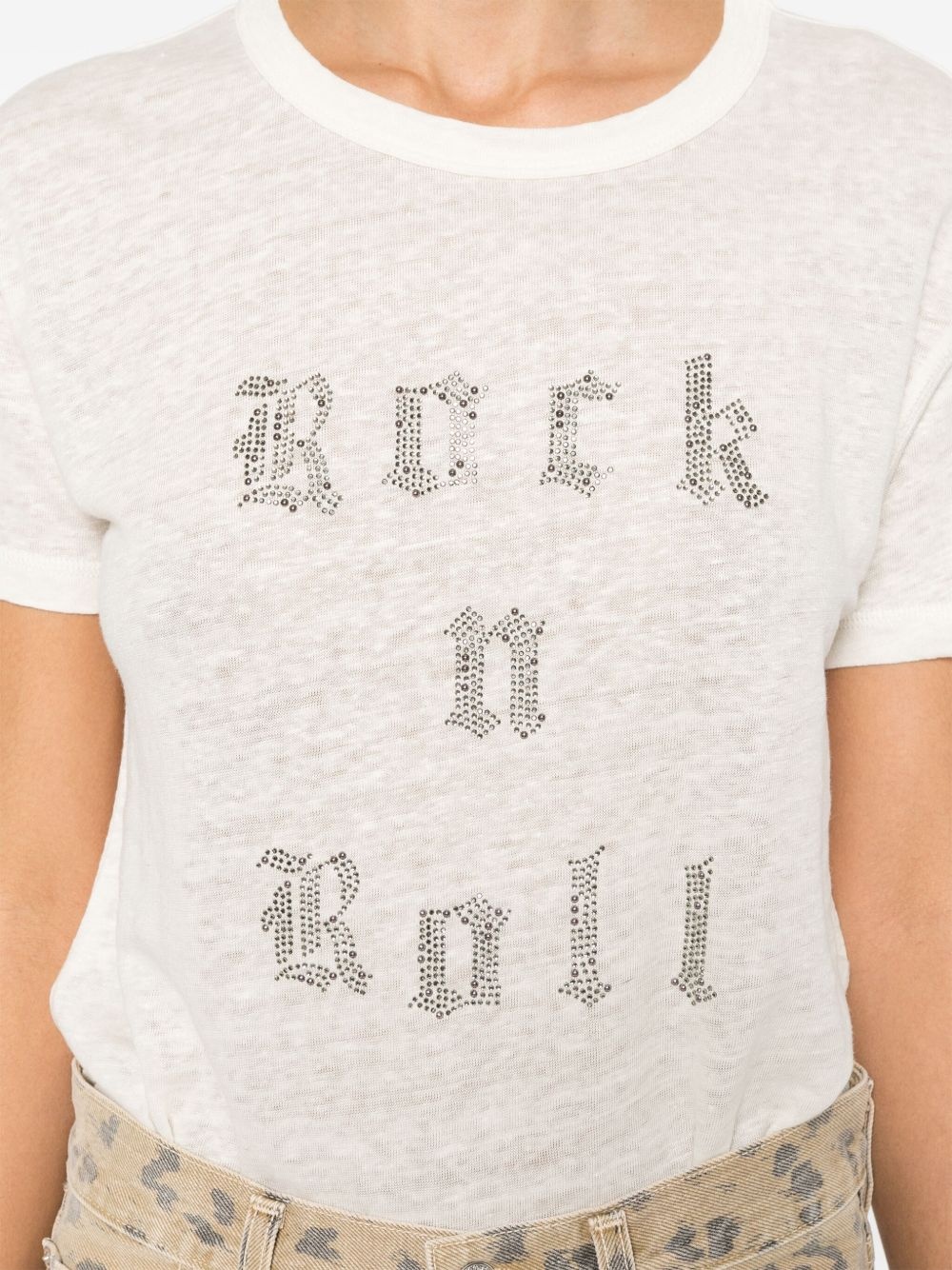 rhinestone-slogan T-shirt - 5