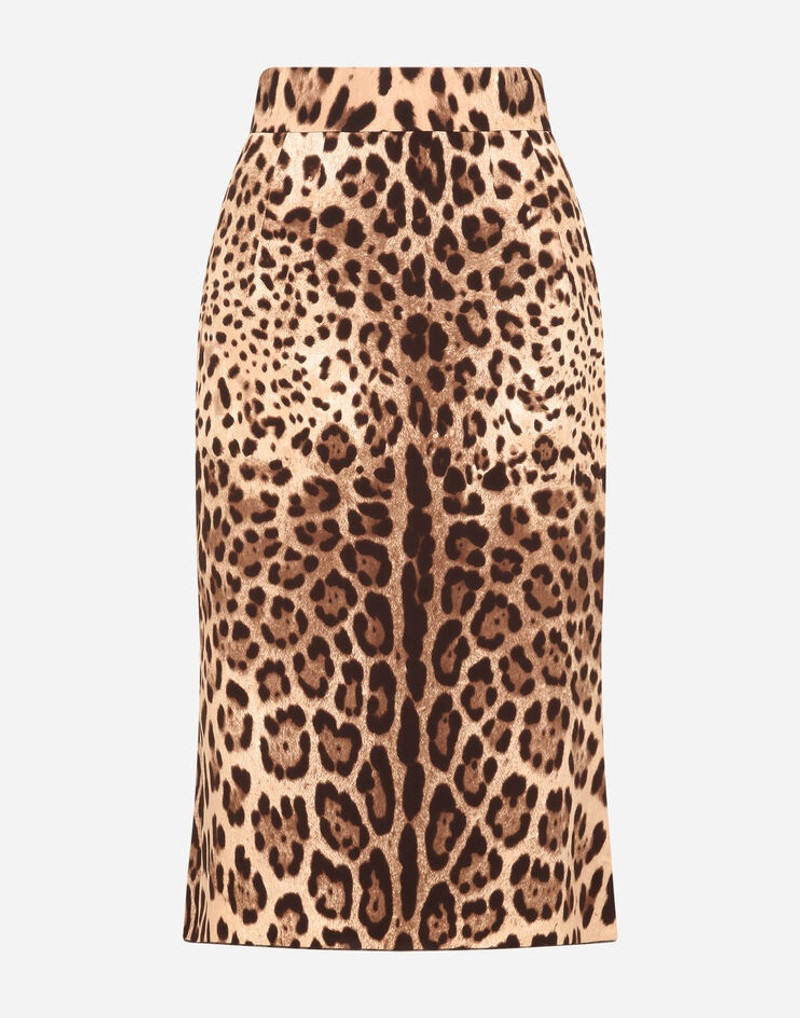 Leopard-print charmeuse calf-length pencil skirt 1