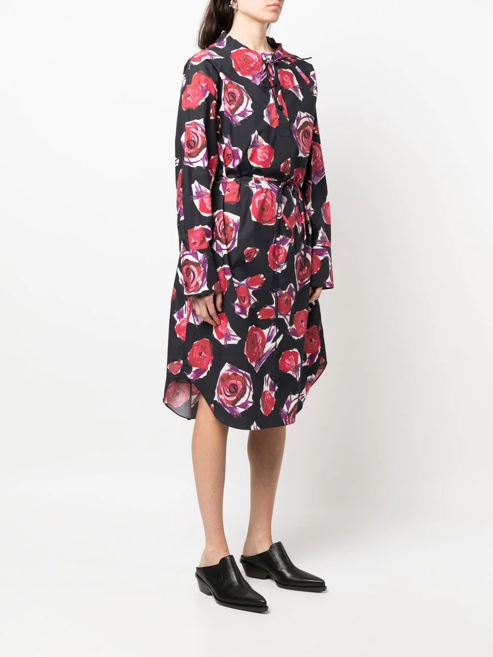 rose-print tie-waist dress - 3