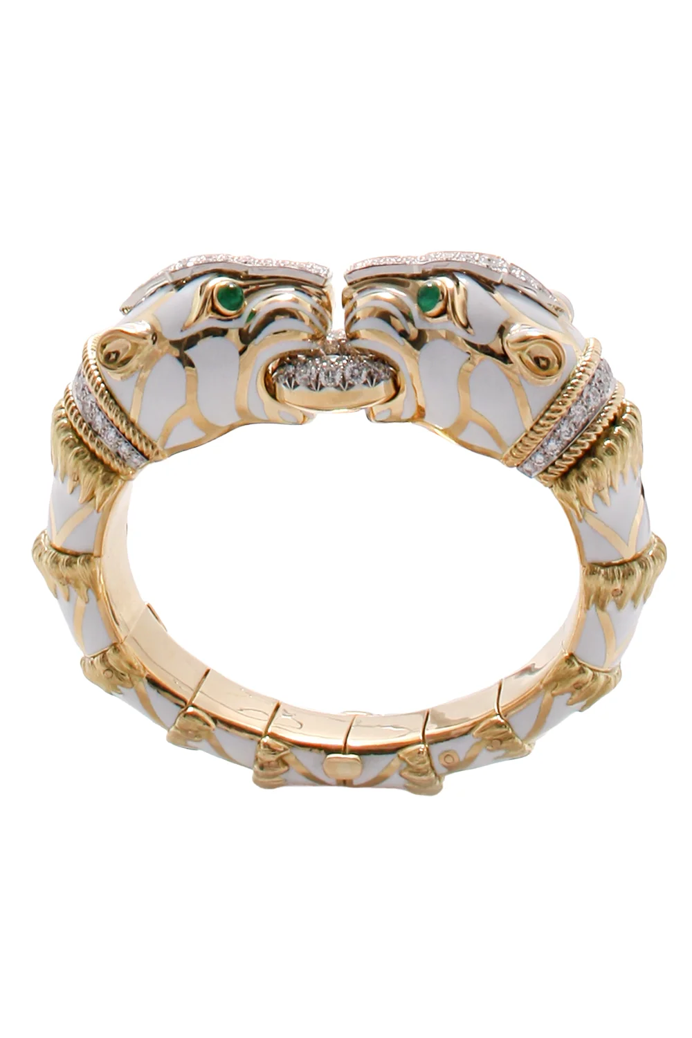 Diamond White Enamel Double Lion Bracelet - 1