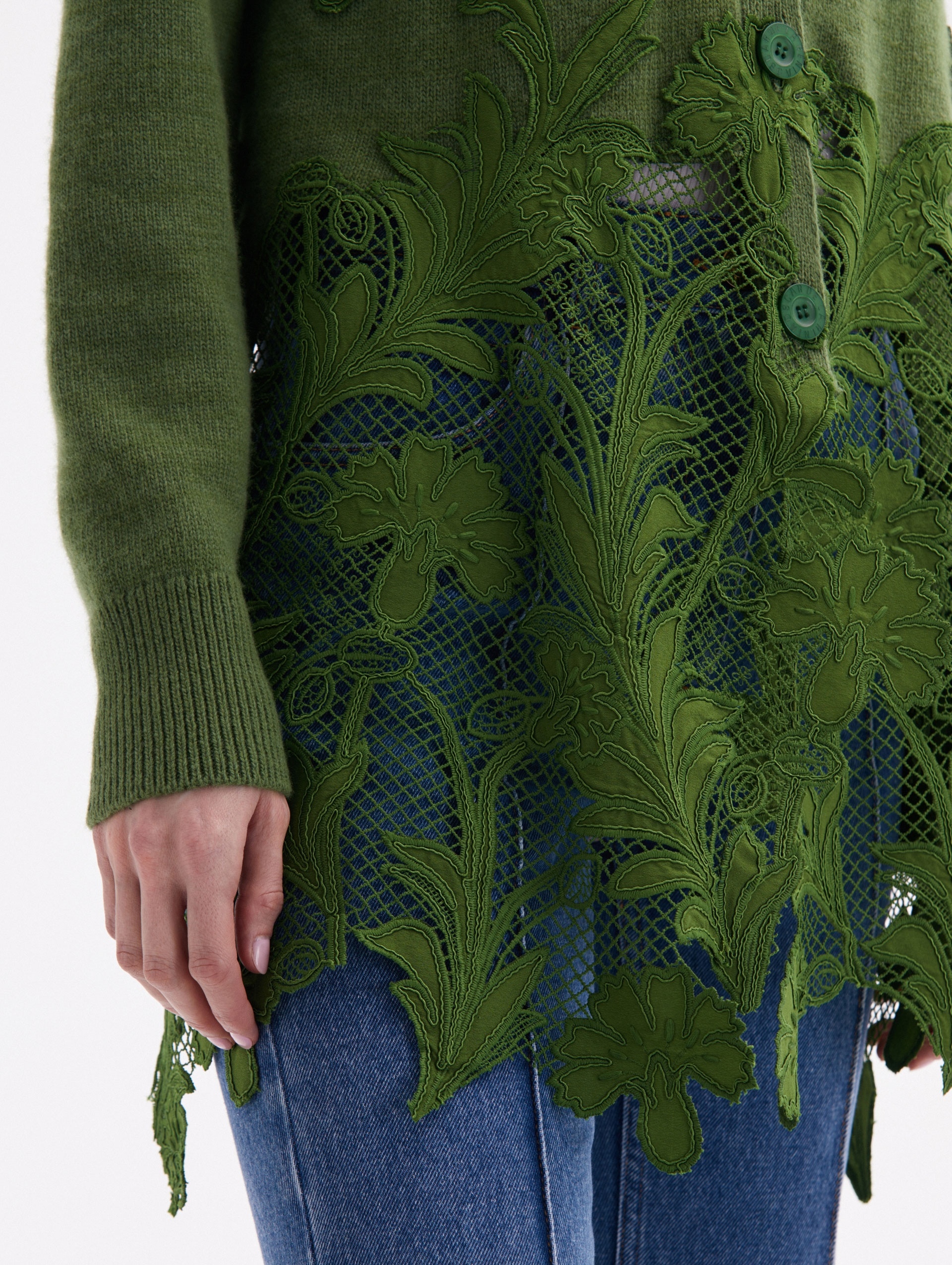 MARBLED CARNATION GUIPURE LONG CARDIGAN - 5