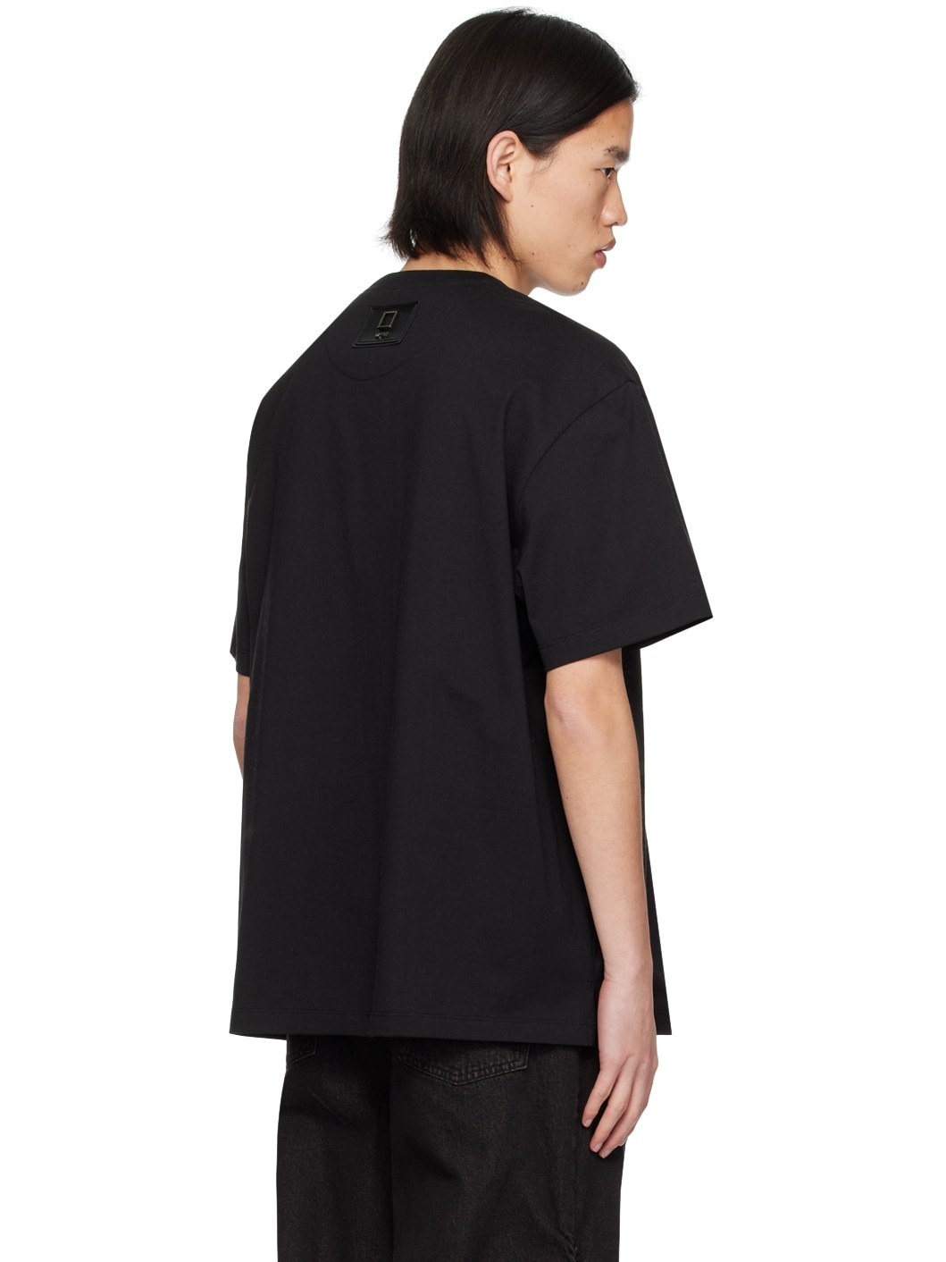 Black Leather Patch T-Shirt - 3