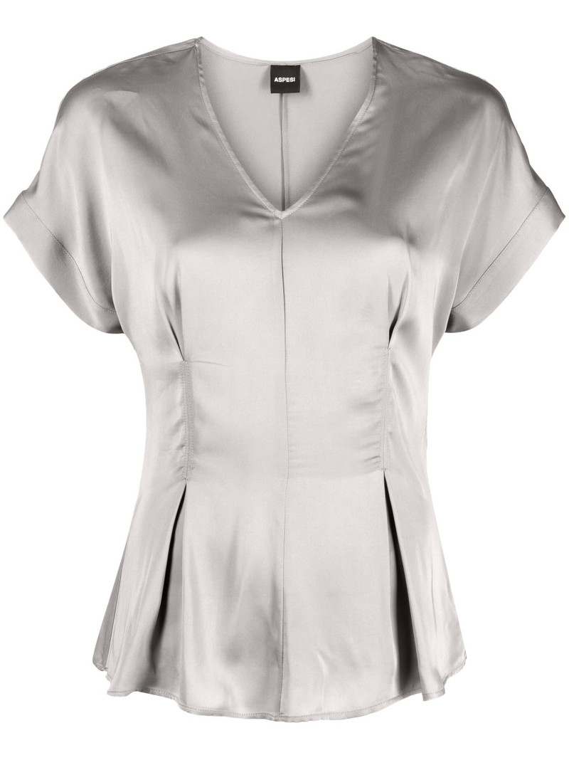 satin-finish flared blouse 1