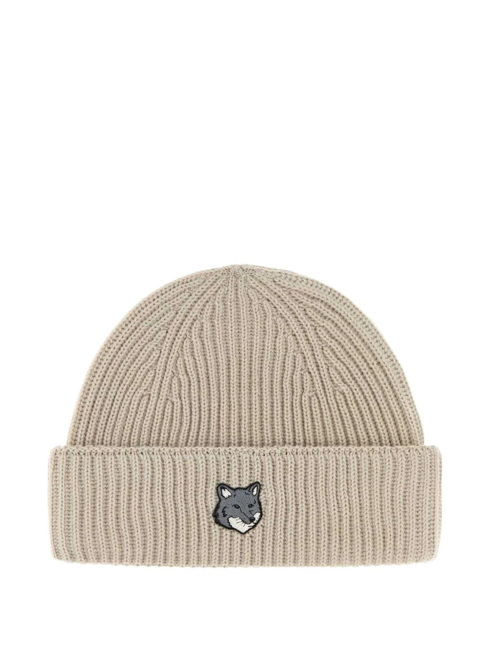 fox-patch ribbed-knit beanie hat - 1