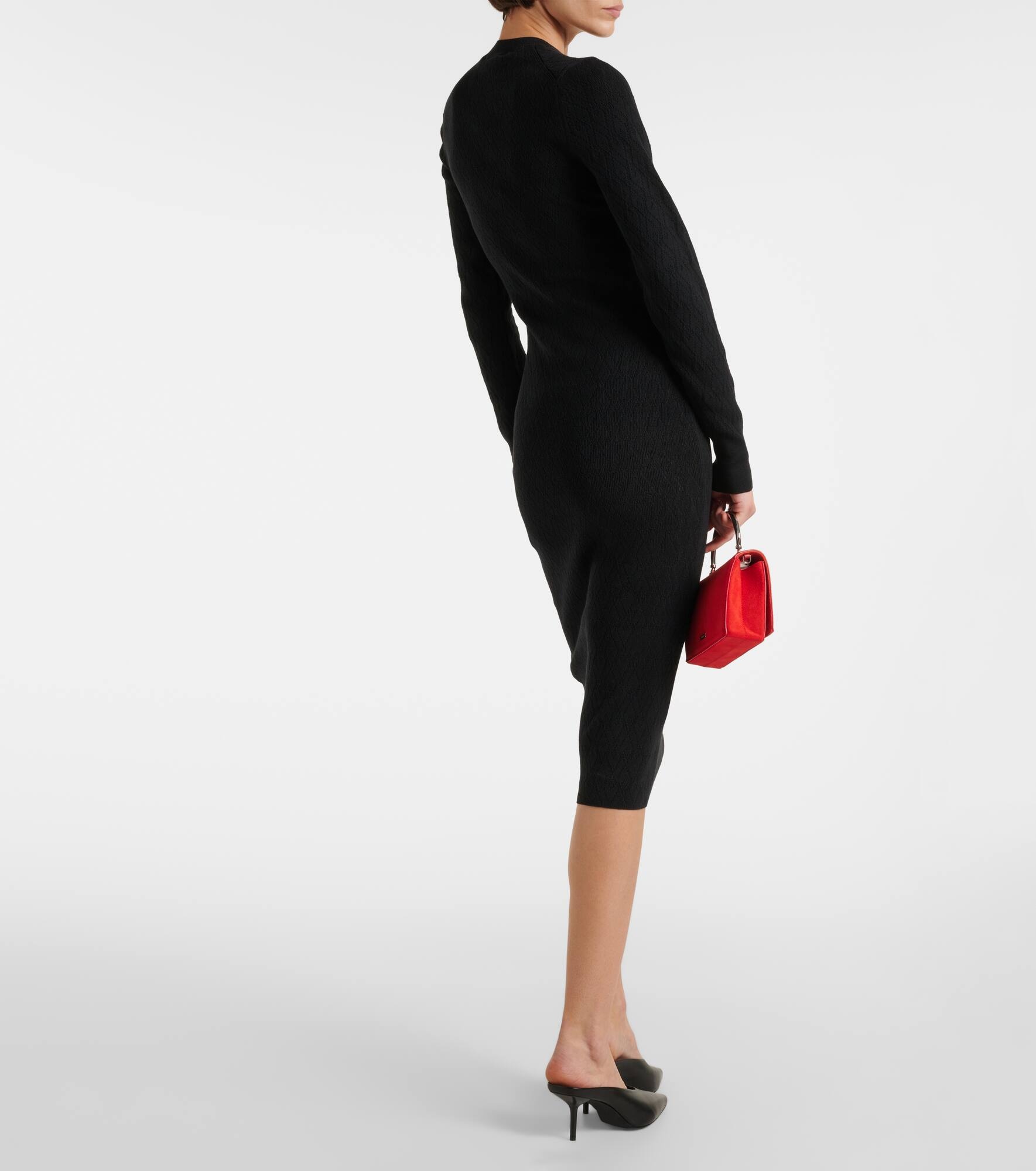 Knitted cotton and wool midi dress - 3