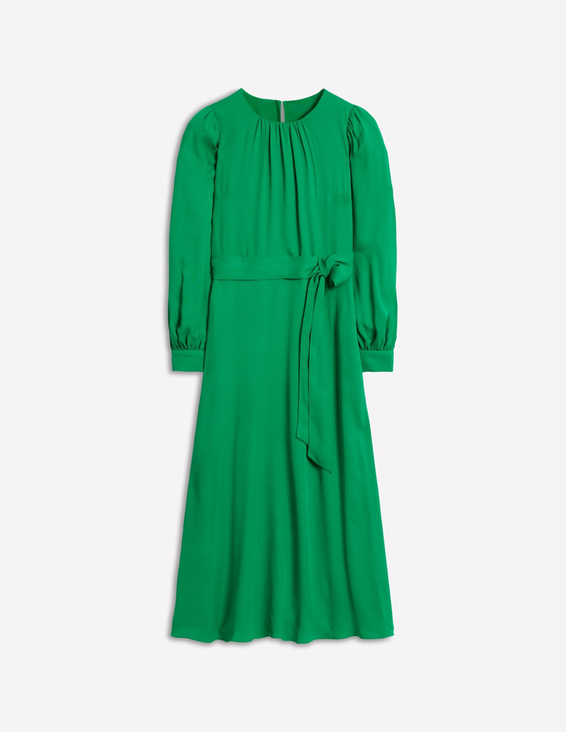 Blouson Sleeve Midi Dress-Rich Emerald 1
