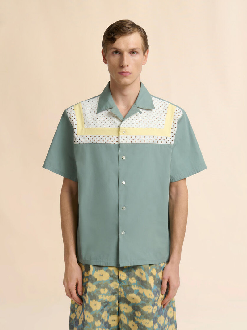 Marni GREEN COTTON-NYLON SHIRT WITH BRODERIE ANGLAISE YOKE outlook