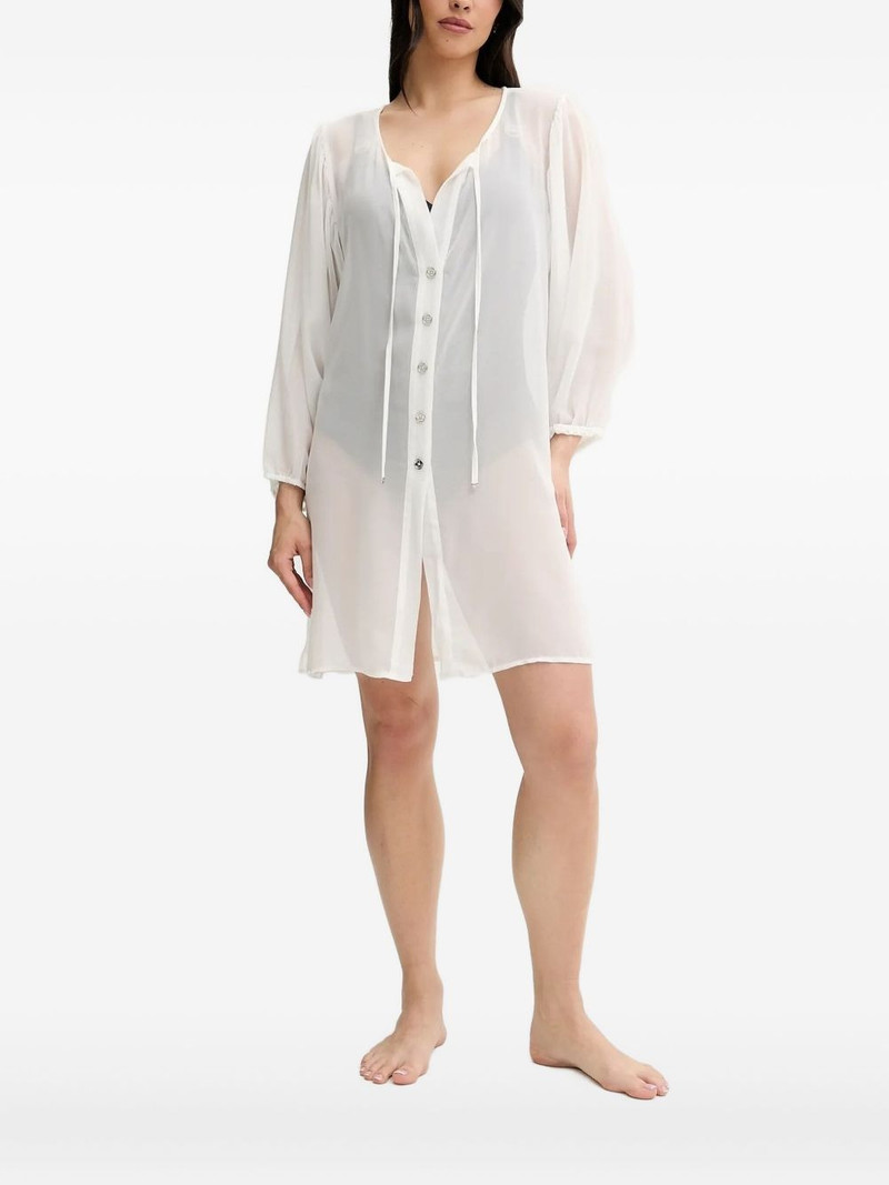 button-front tie-neck top 1