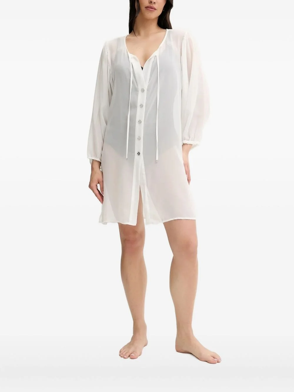 button-front tie-neck top - 1