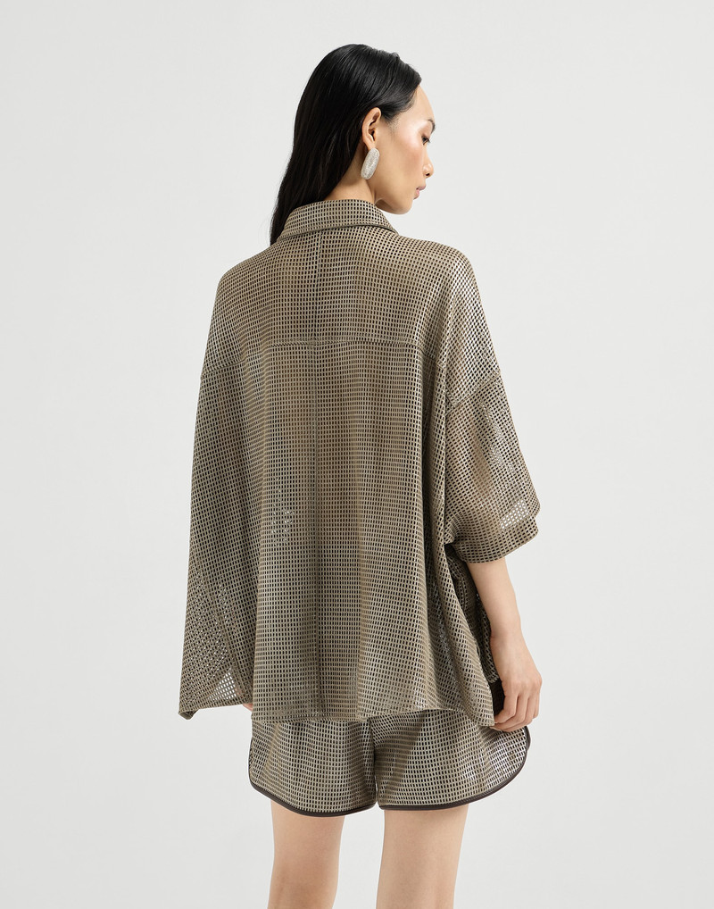 Sparkling leather net shirt 3