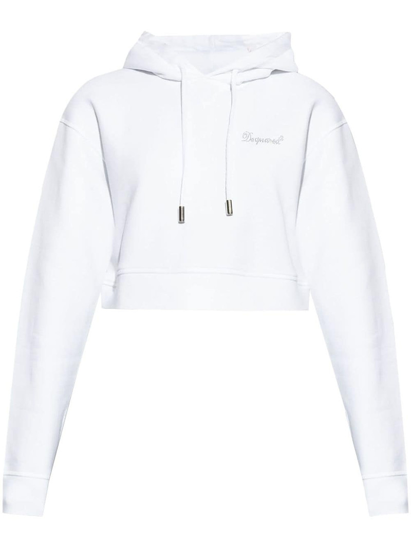 rhinestone-logo cropped hoodie 1