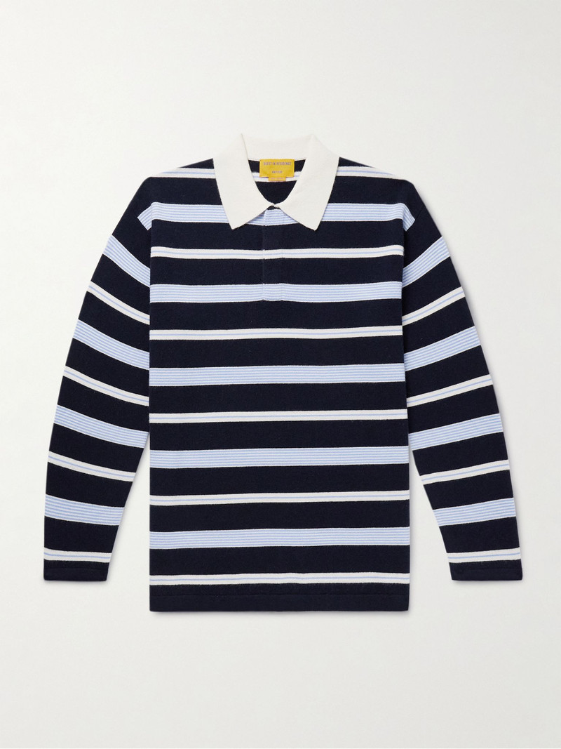 Striped Cashmere Polo Shirt Blue 1