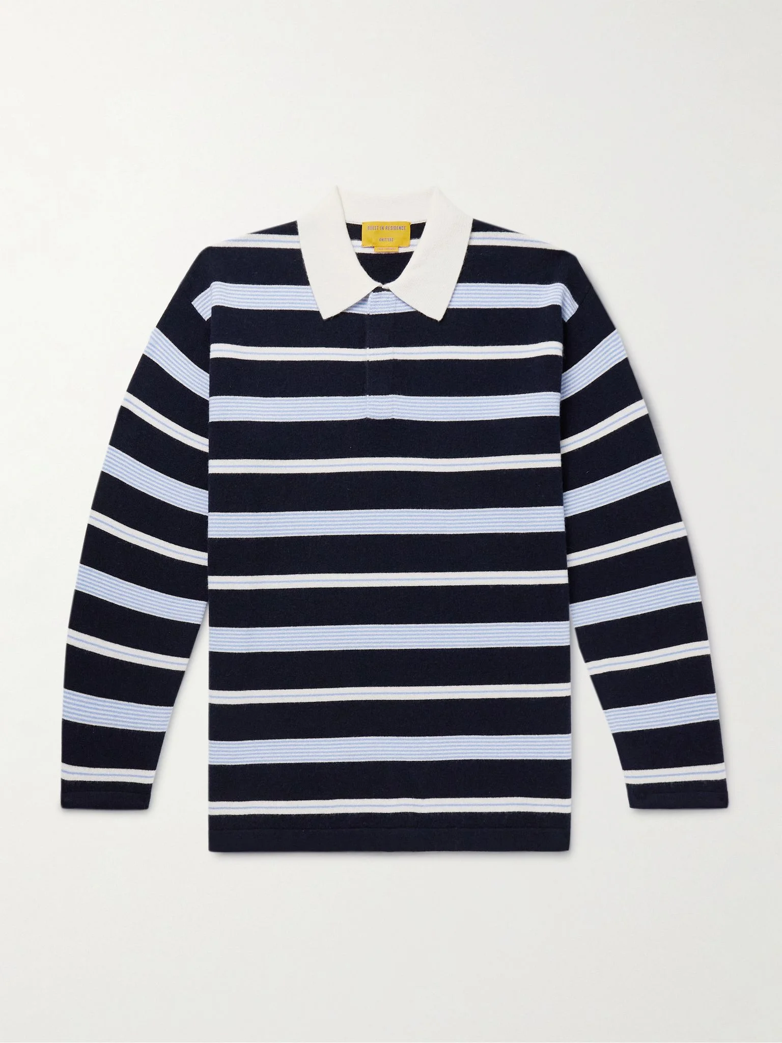 Striped Cashmere Polo Shirt Blue - 1