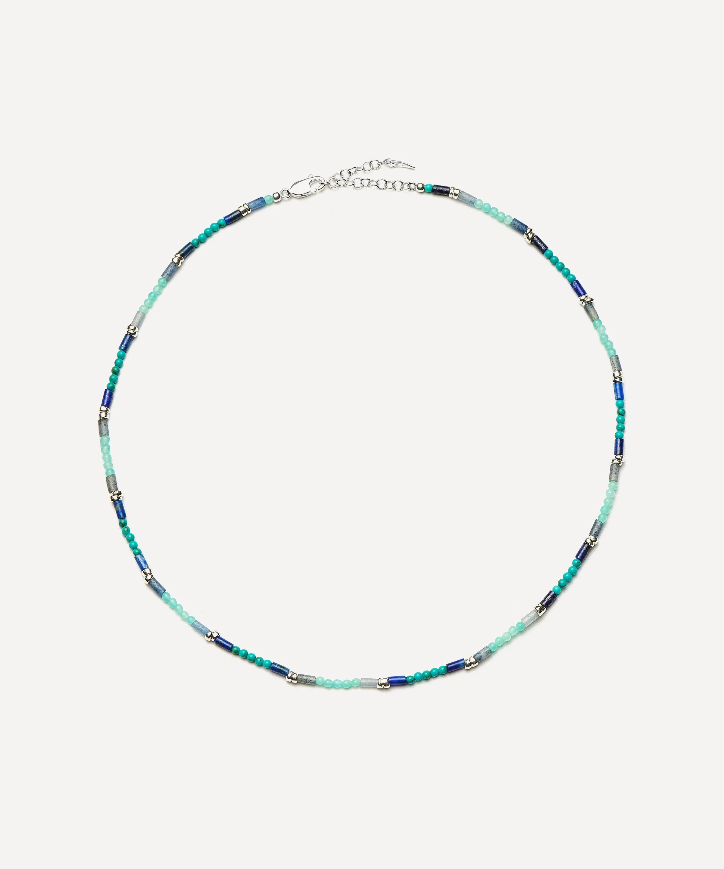 Silver-Plated Lagoon Blue Beaded Gemstone Choker Necklace - 1