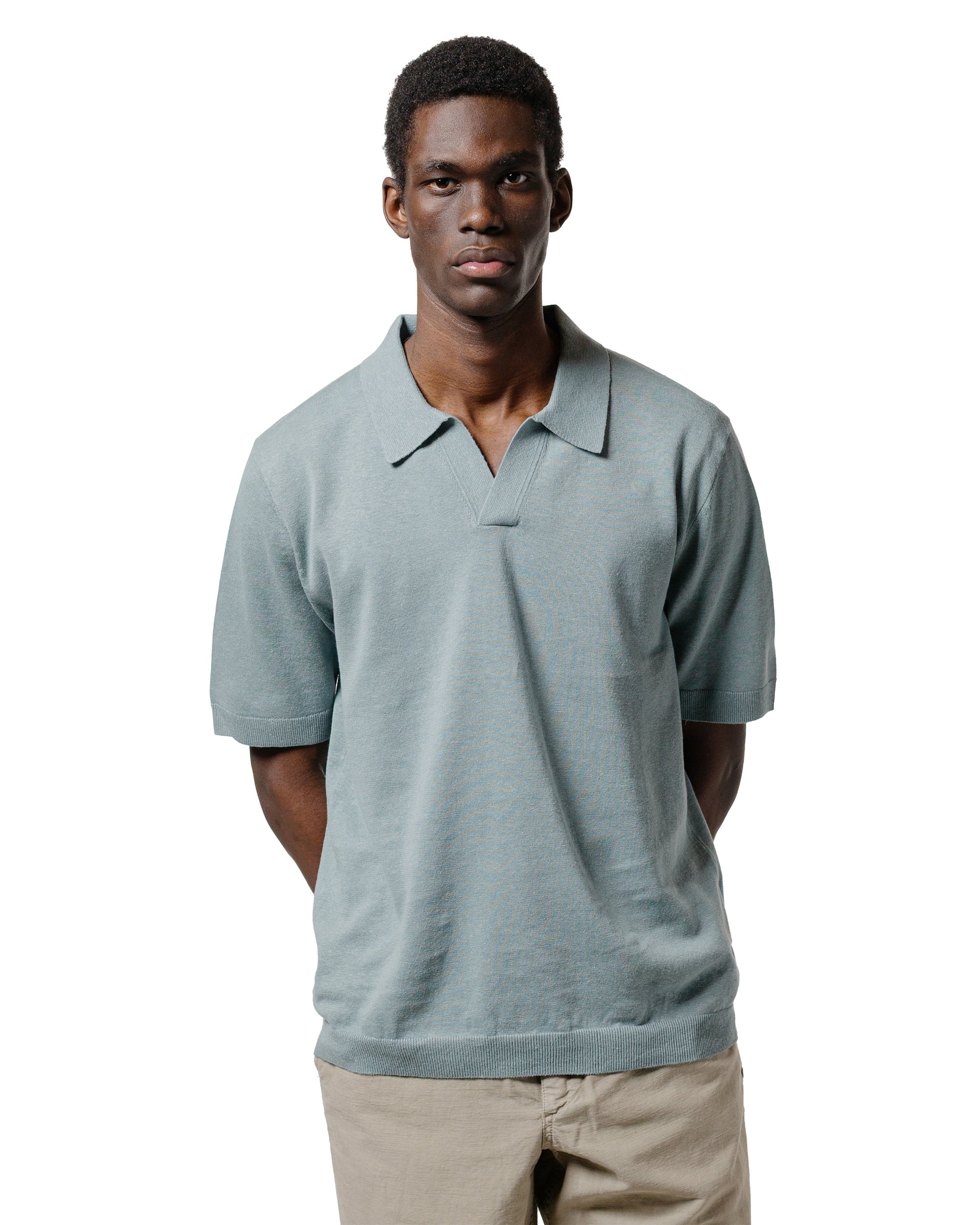 Leif Cotton Linen Polo Greyish Blue - 2