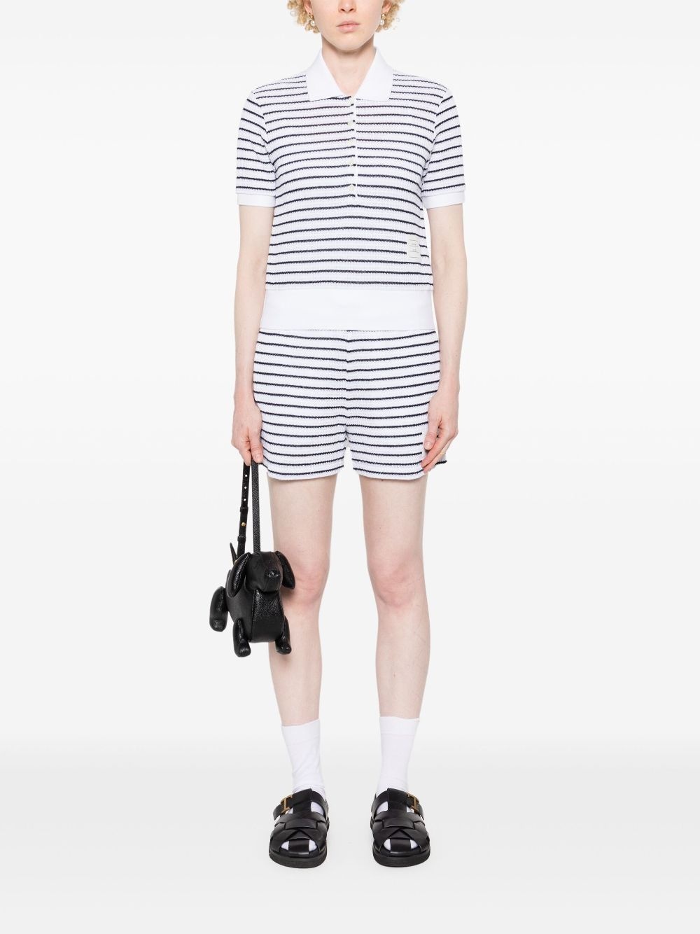striped textured-knit polo shirt - 2