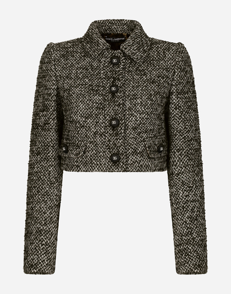 Cropped speckled tweed jacket 1