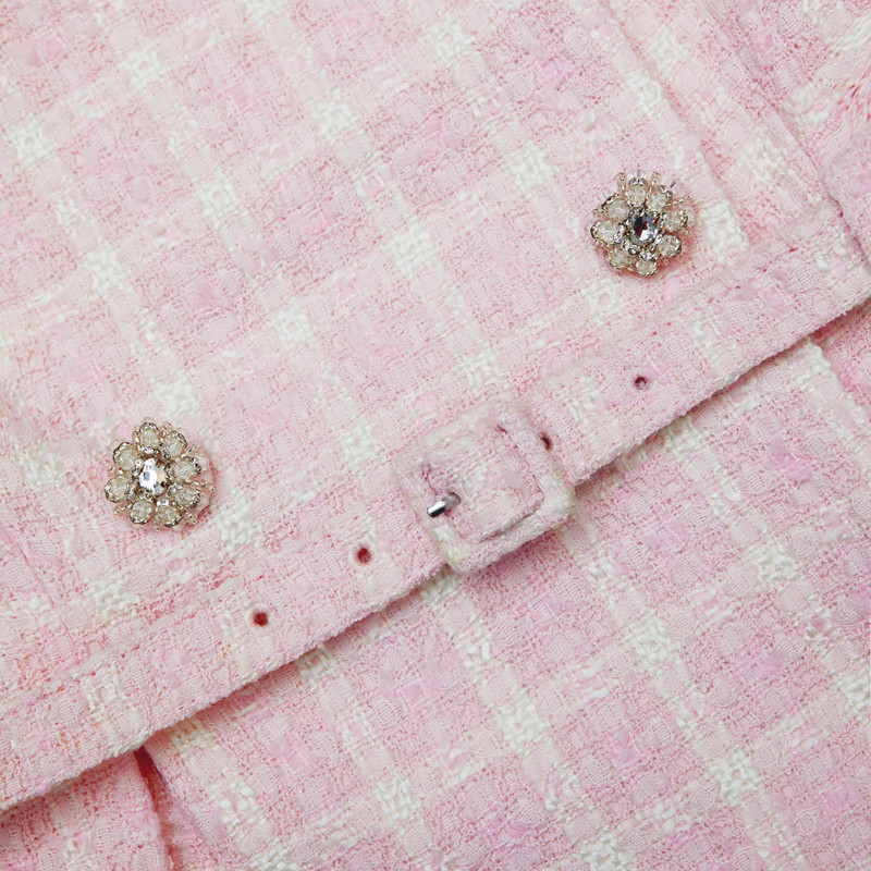 Pink Boucle Off Shoulder Mini Dress 5