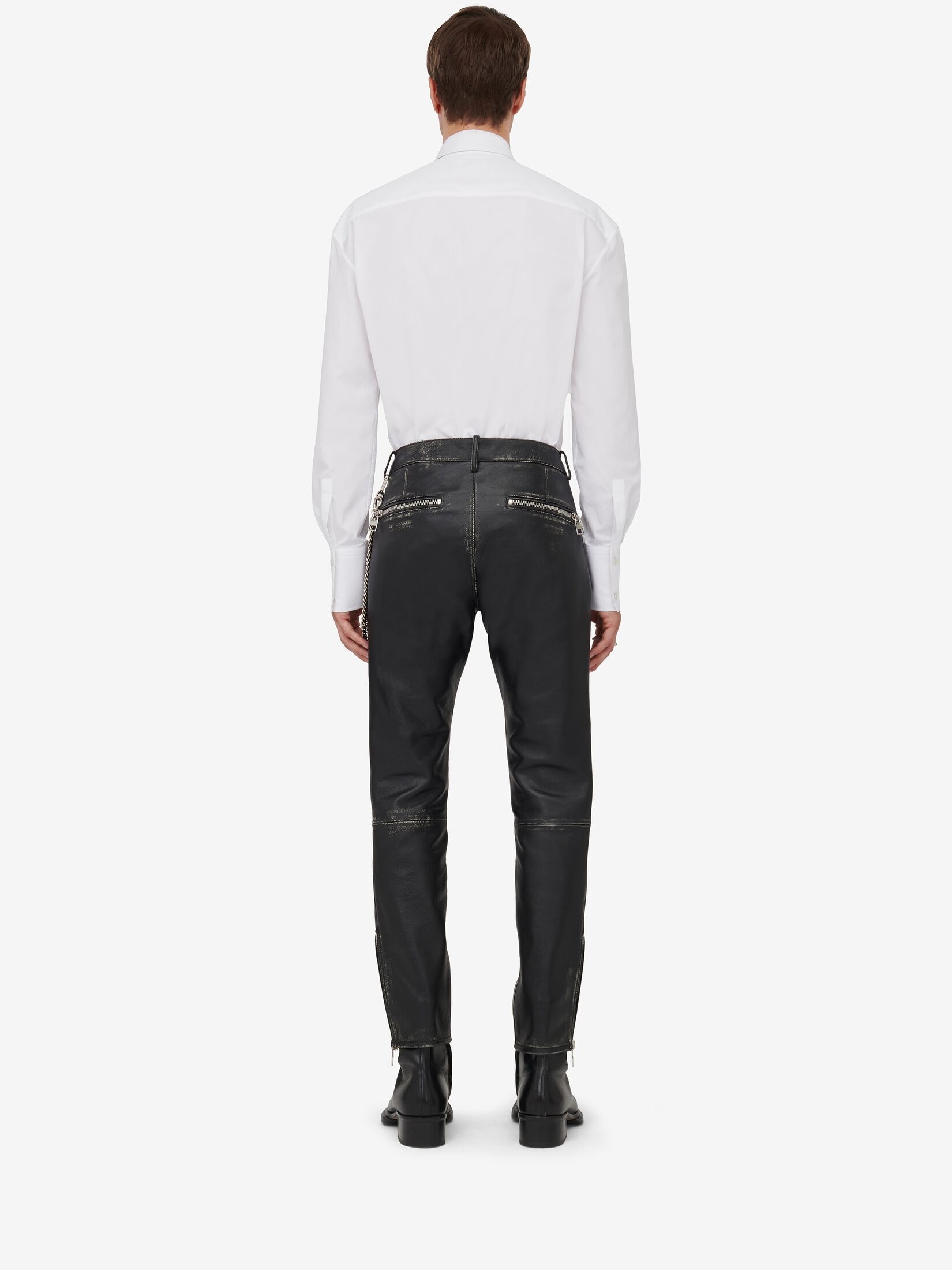 Men's Leather Biker Trousers in Black - 3