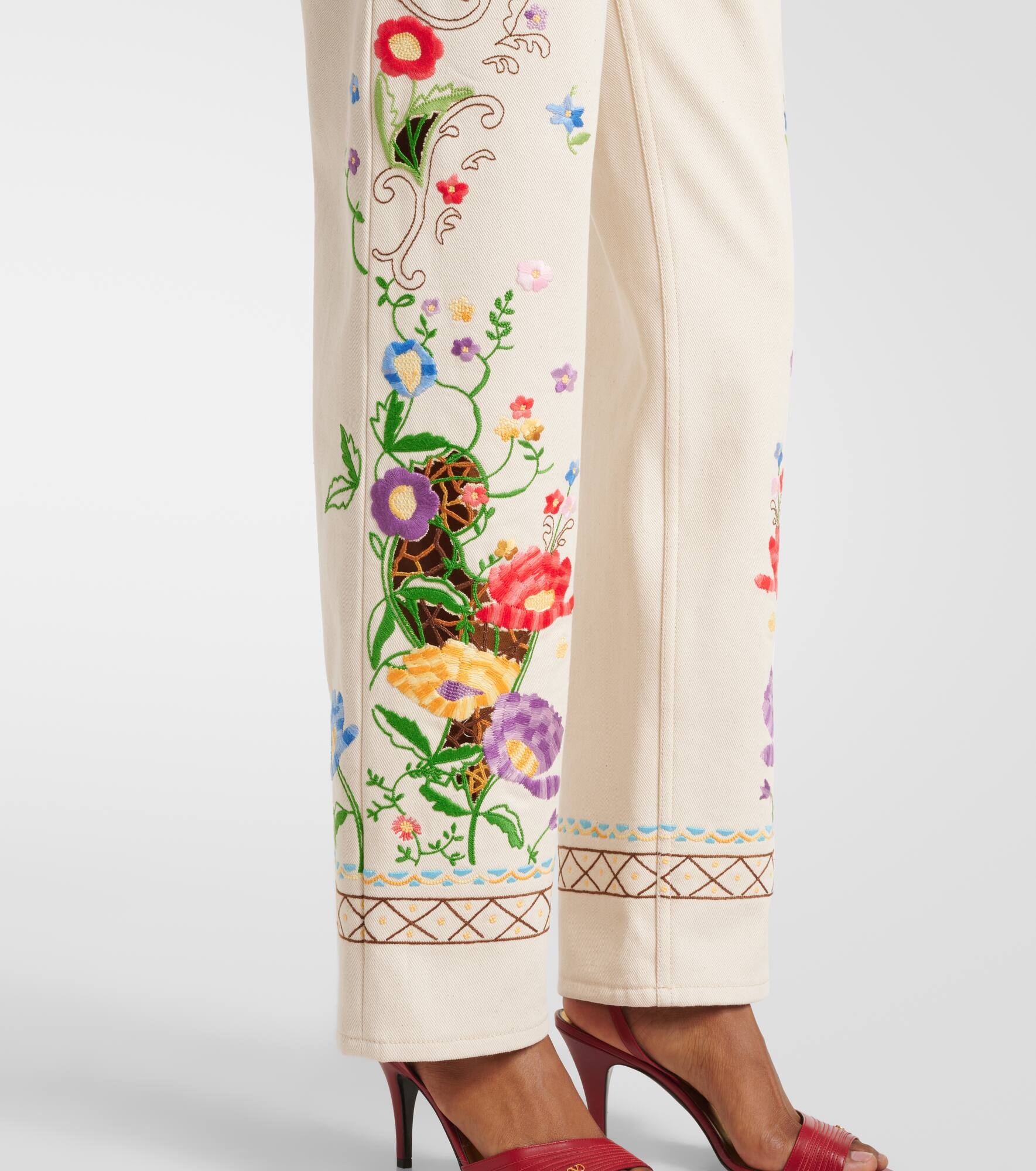 High-rise floral embroidered straight jeans - 5