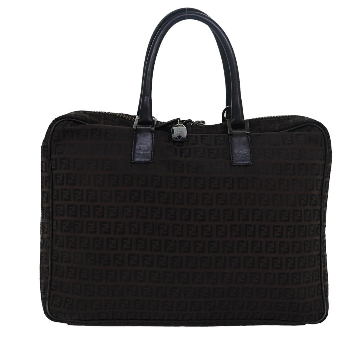 FENDI Zucchino Canvas Hand Bag Brown Black - 2