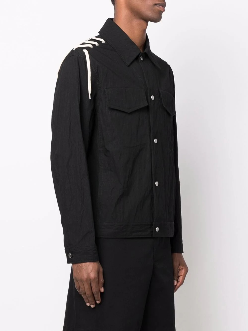 laced-panel shirt jacket - 4