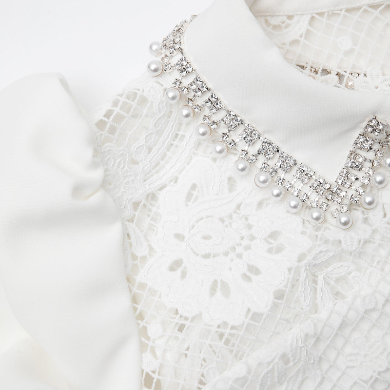 White Lace Diamante Collar Top 6