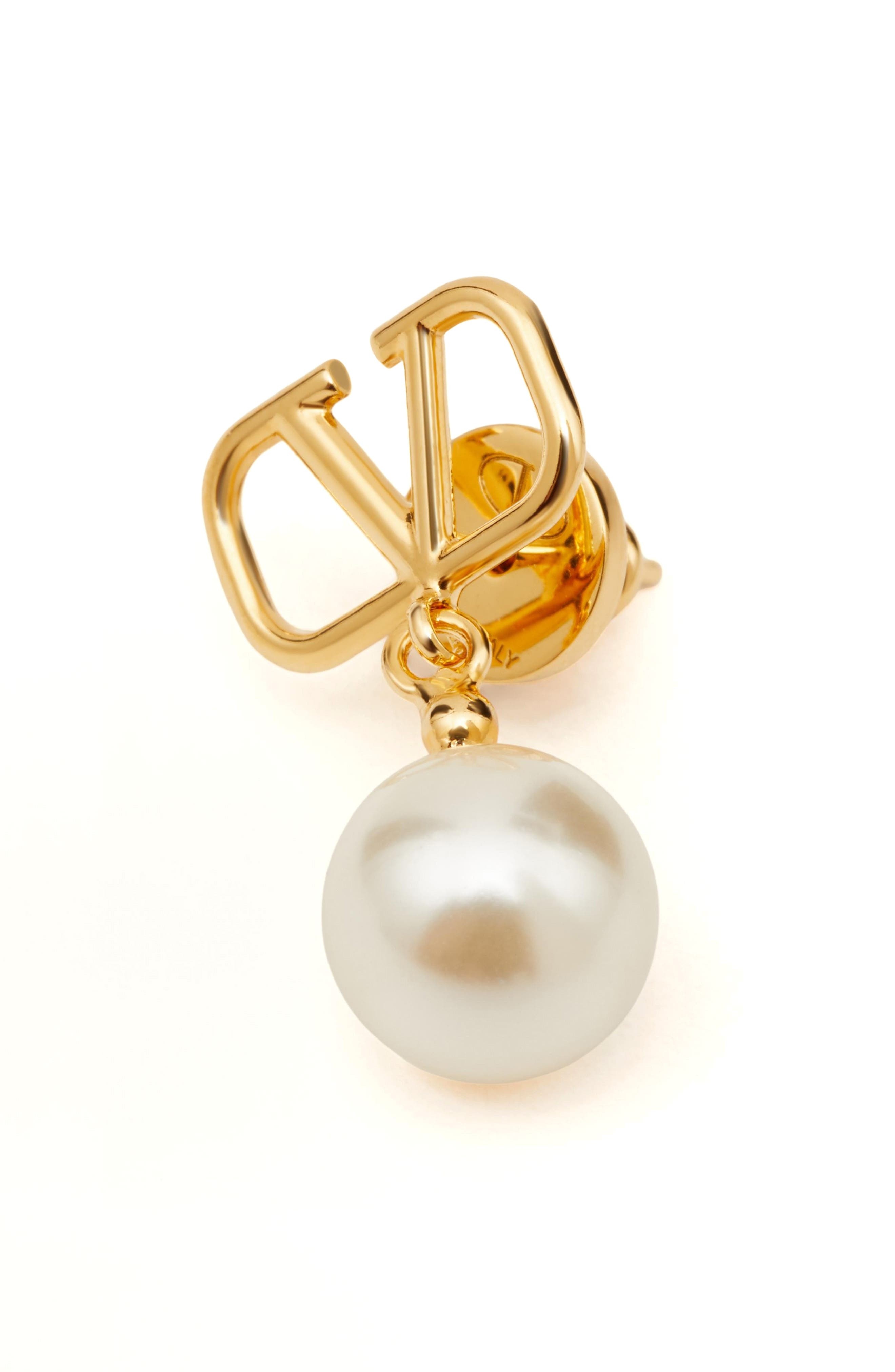 Valentino Garavani VLOGO Imitation Pearl Drop Earrings in Ivory/Gold at Nordstrom - 3