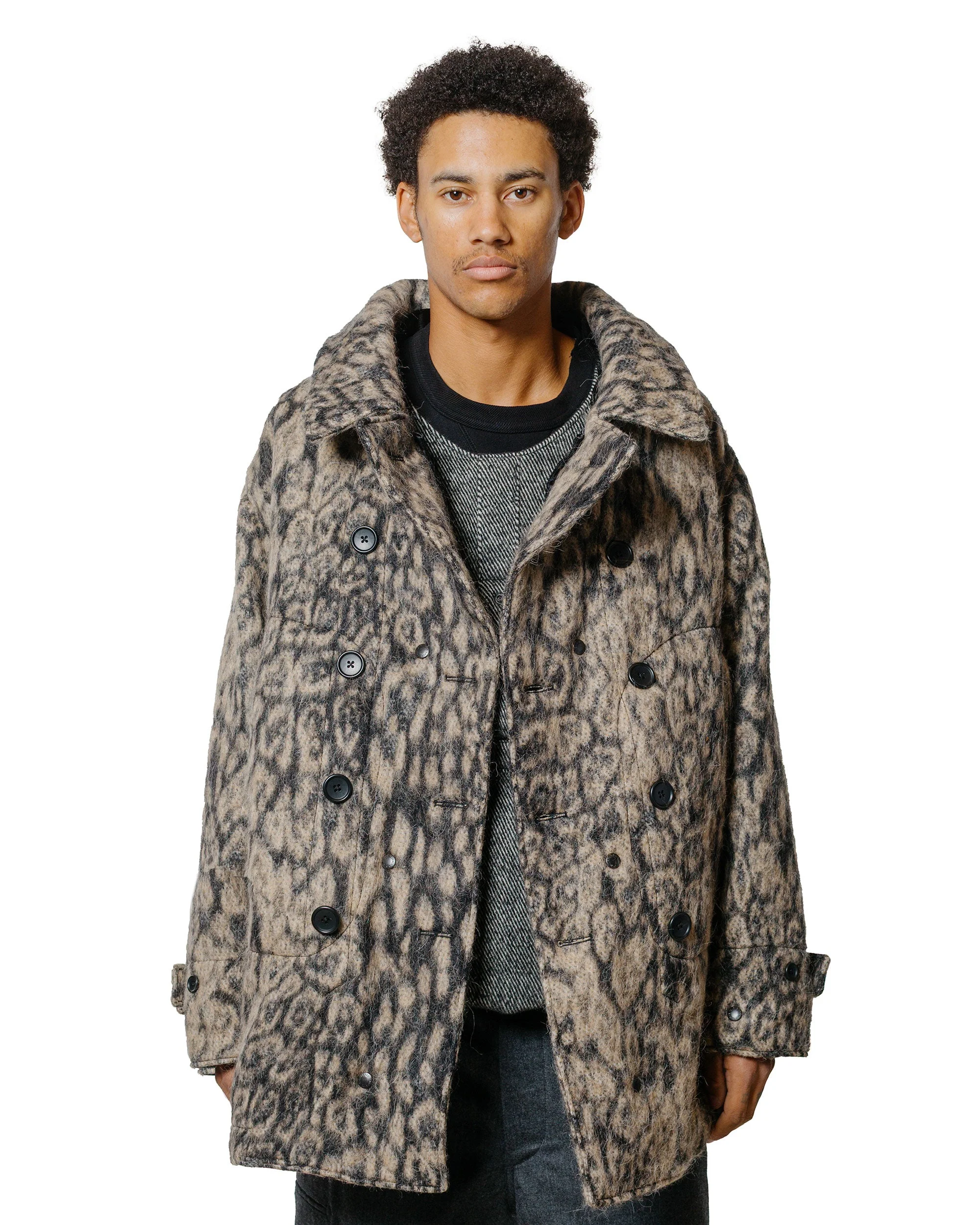 Engineered Garments Fireman Jacket Brown Wool Poly Leopard