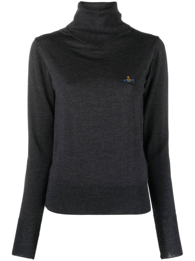 logo-embroidered roll neck jumper - 1