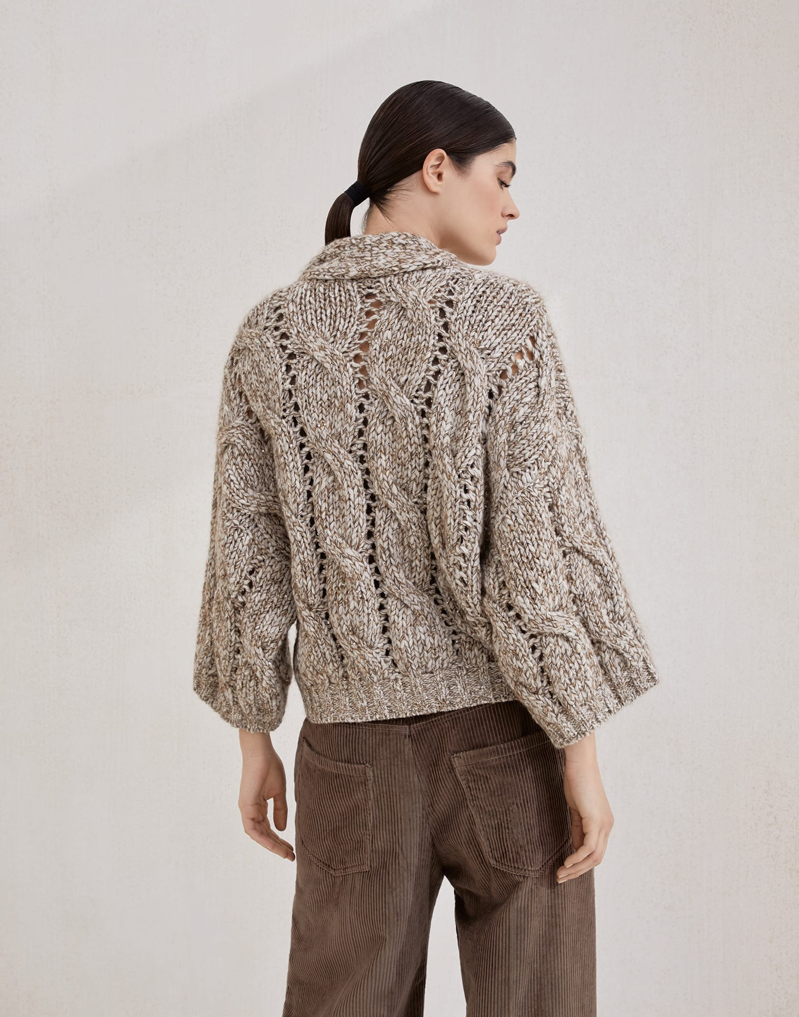 Dazzling chiné cable knit cardigan in soft wool, cashmere and mohair - 2