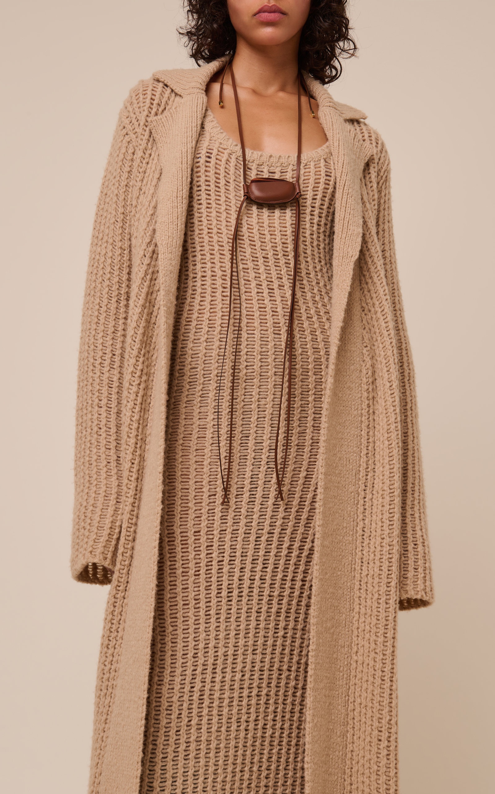 Silk And Wool Blend Knit Coat neutral - 2