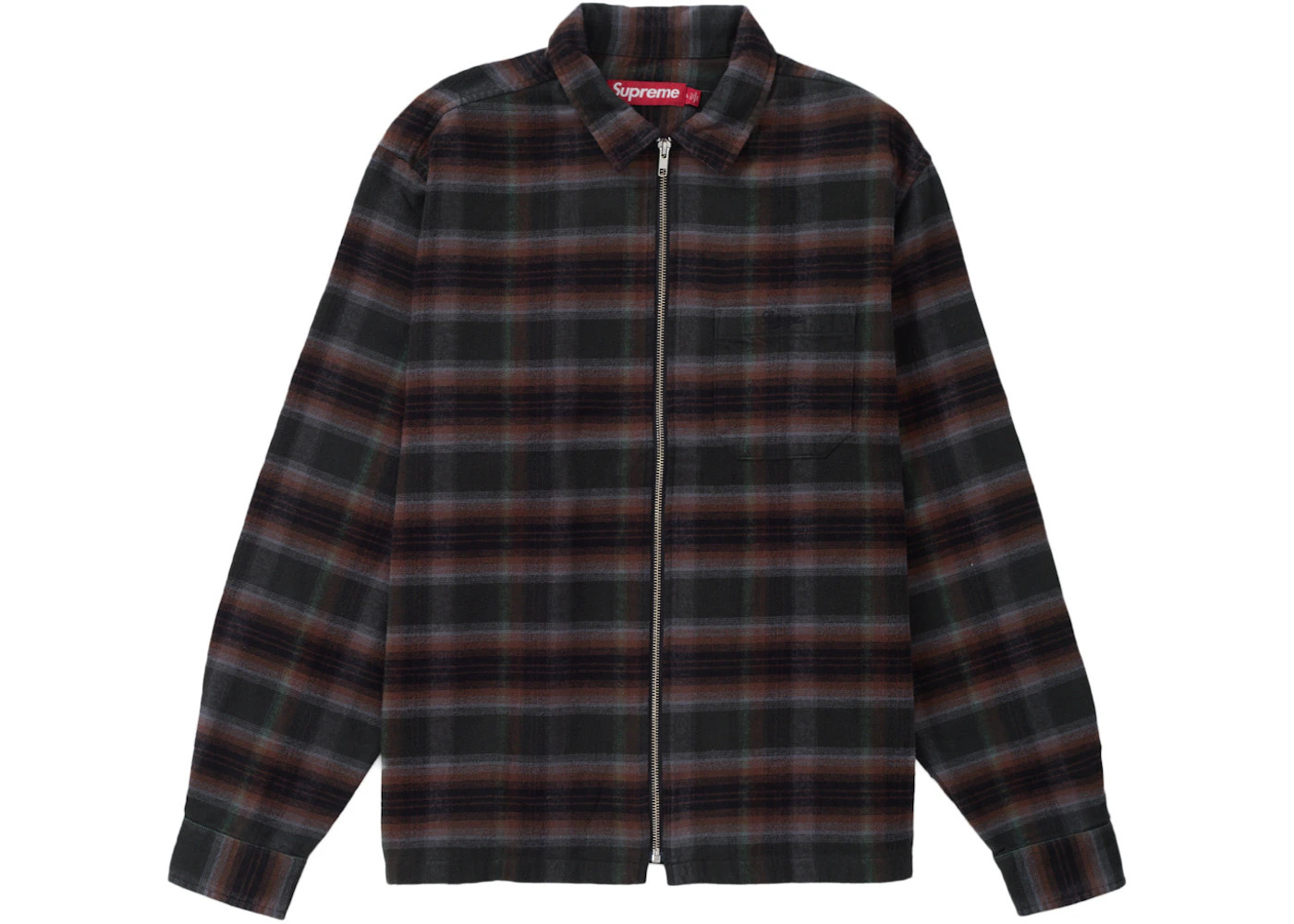 Supreme Shadow Plaid Flannel Zip Up Shirt (SS24) Black - 1