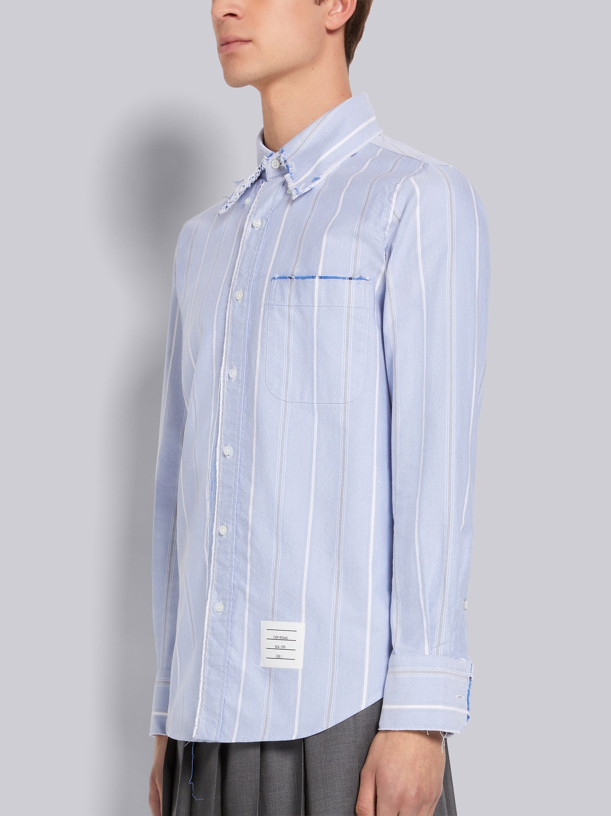 Blue Stripe Oxford Stripe Fray Edge Straight Fit Shirt - 2