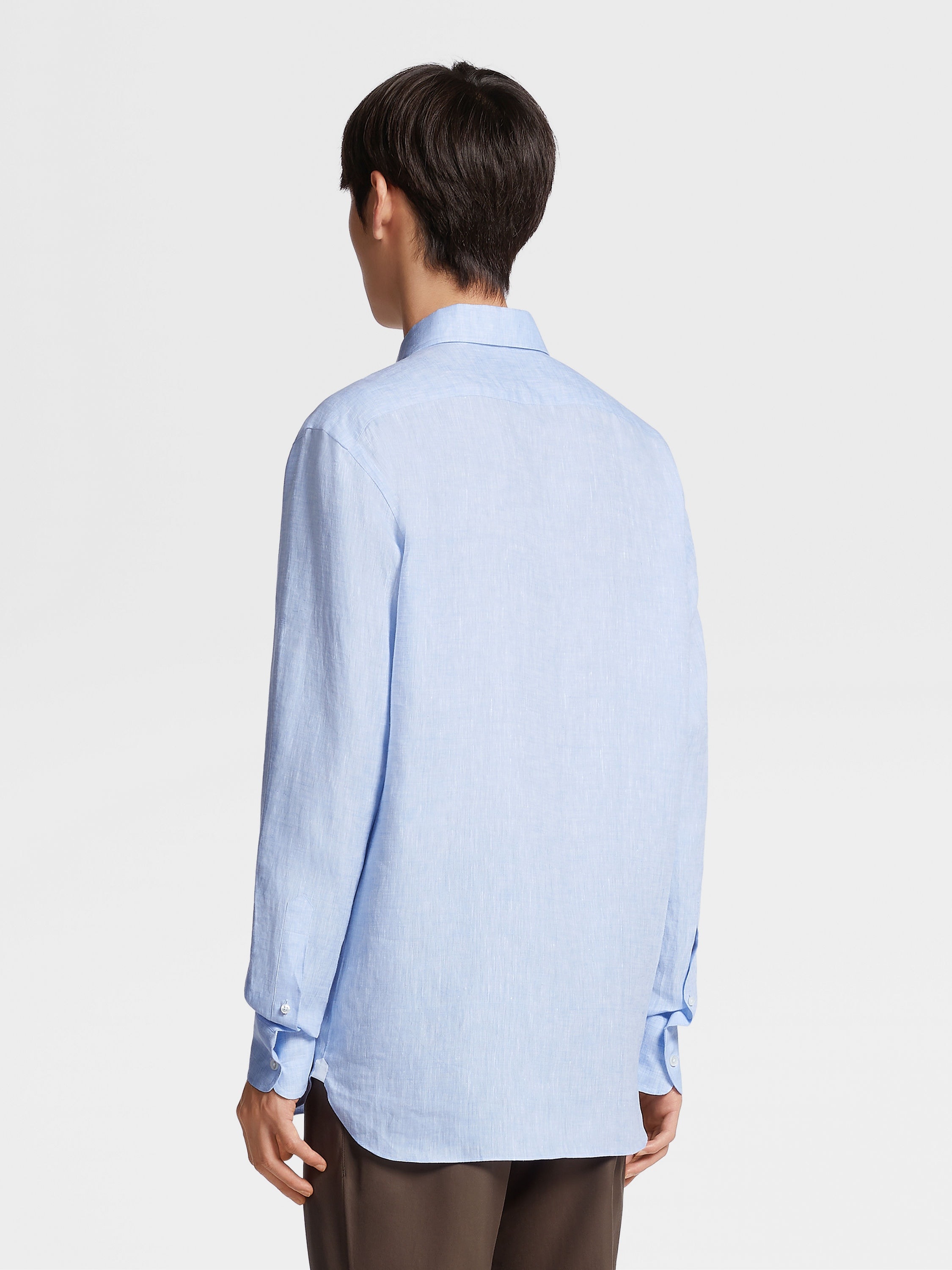 LIGHT BLUE PURE LINEN LONG-SLEEVE SHIRT - 4