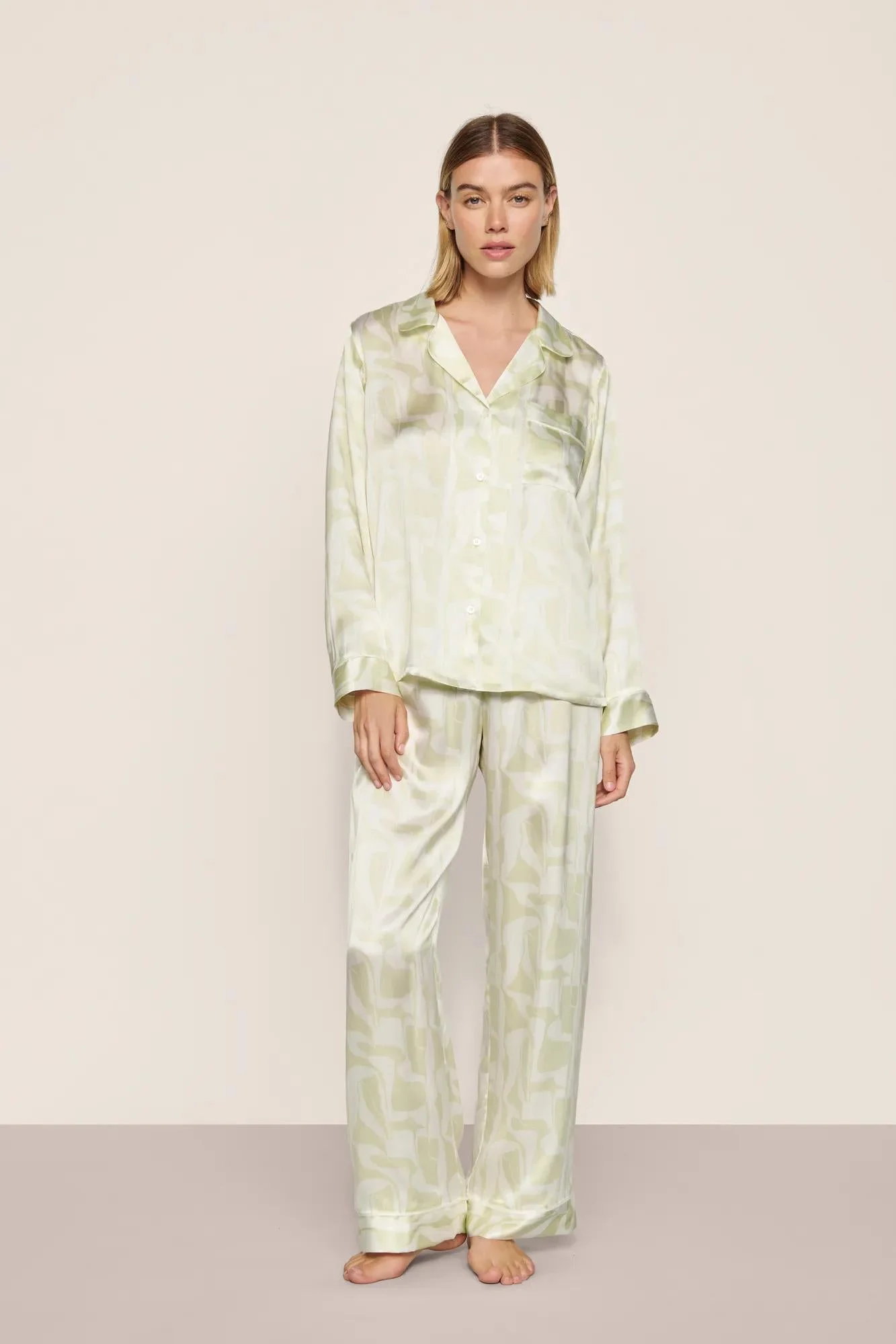 Inez Washable Silk Printed Long PJ Set - 1