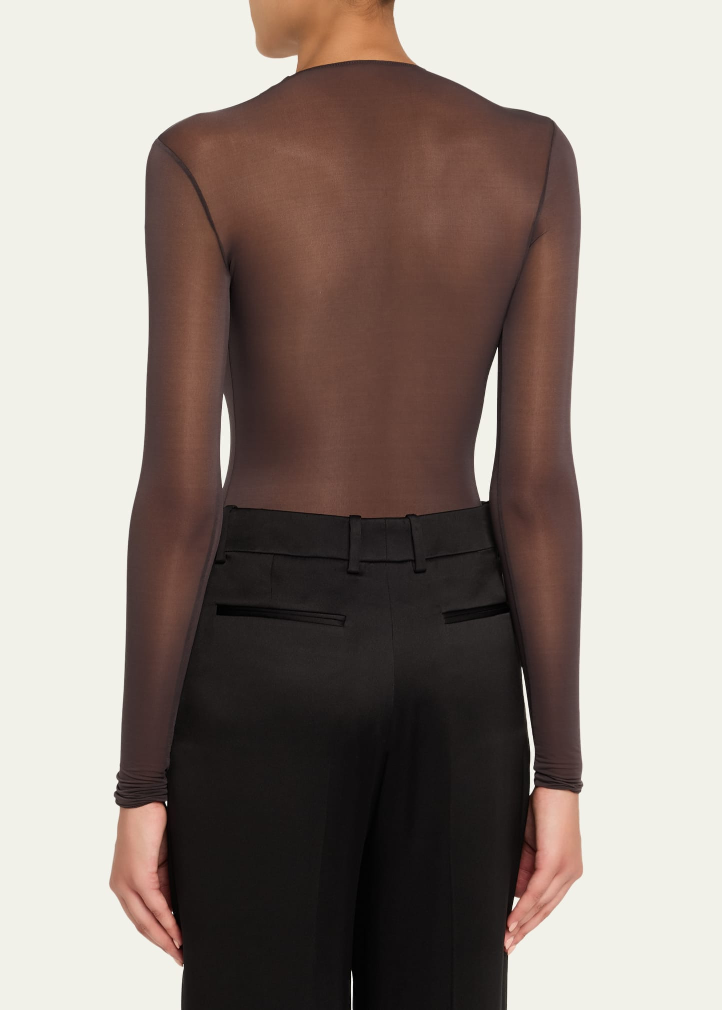 Sheer Knit Long-Sleeve Bodysuit - 3
