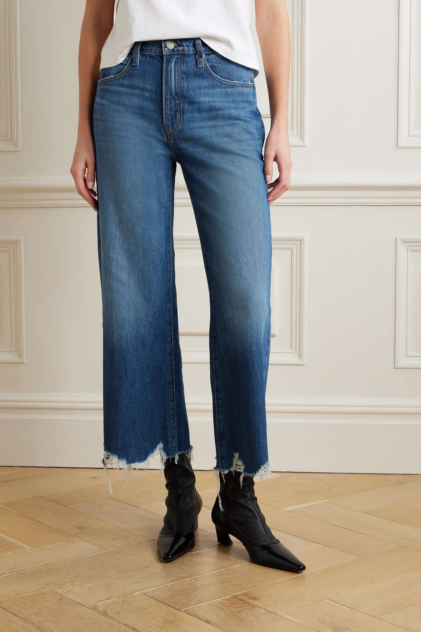 + NET SUSTAIN The Relaxed Straight cropped frayed high-rise straight-leg jeans - 3