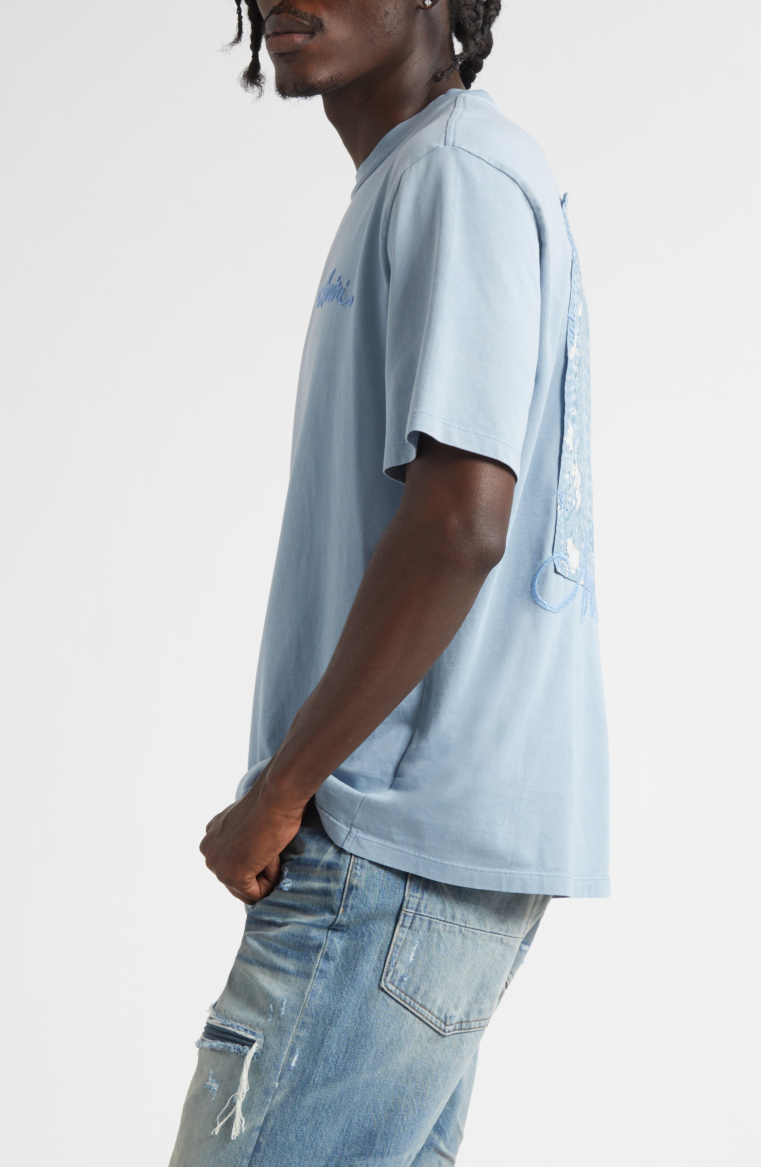 AMIRI Bleached Bandana Patch T-Shirt in Ashley Blue at Nordstrom - 4