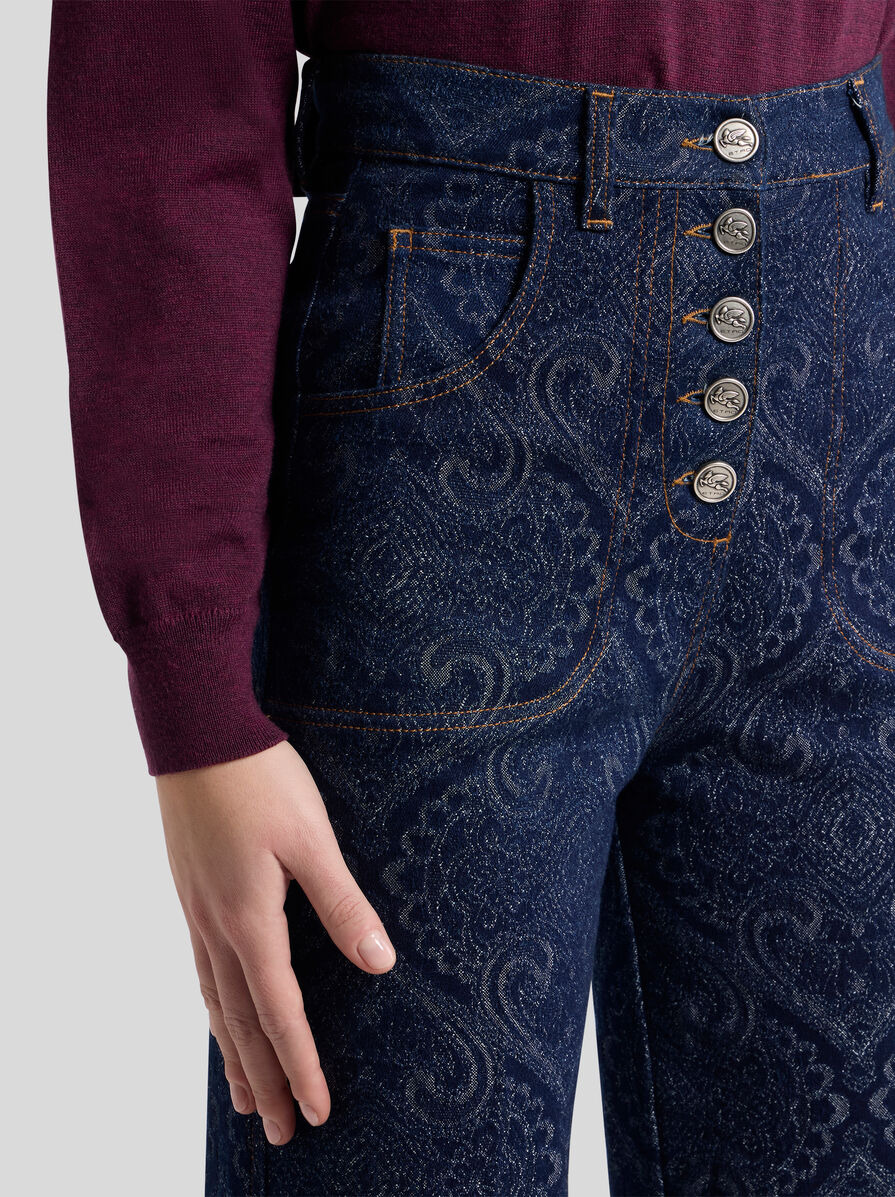 FLARED JACQUARD DENIM JEANS WITH PEGASO BUTTONS - 3
