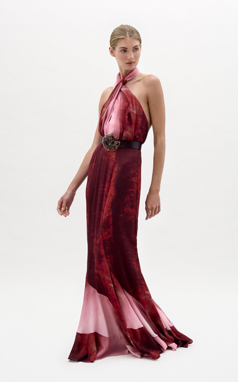 SILVIA TCHERASSI Raisa Georgette Halter Maxi Dress red outlook