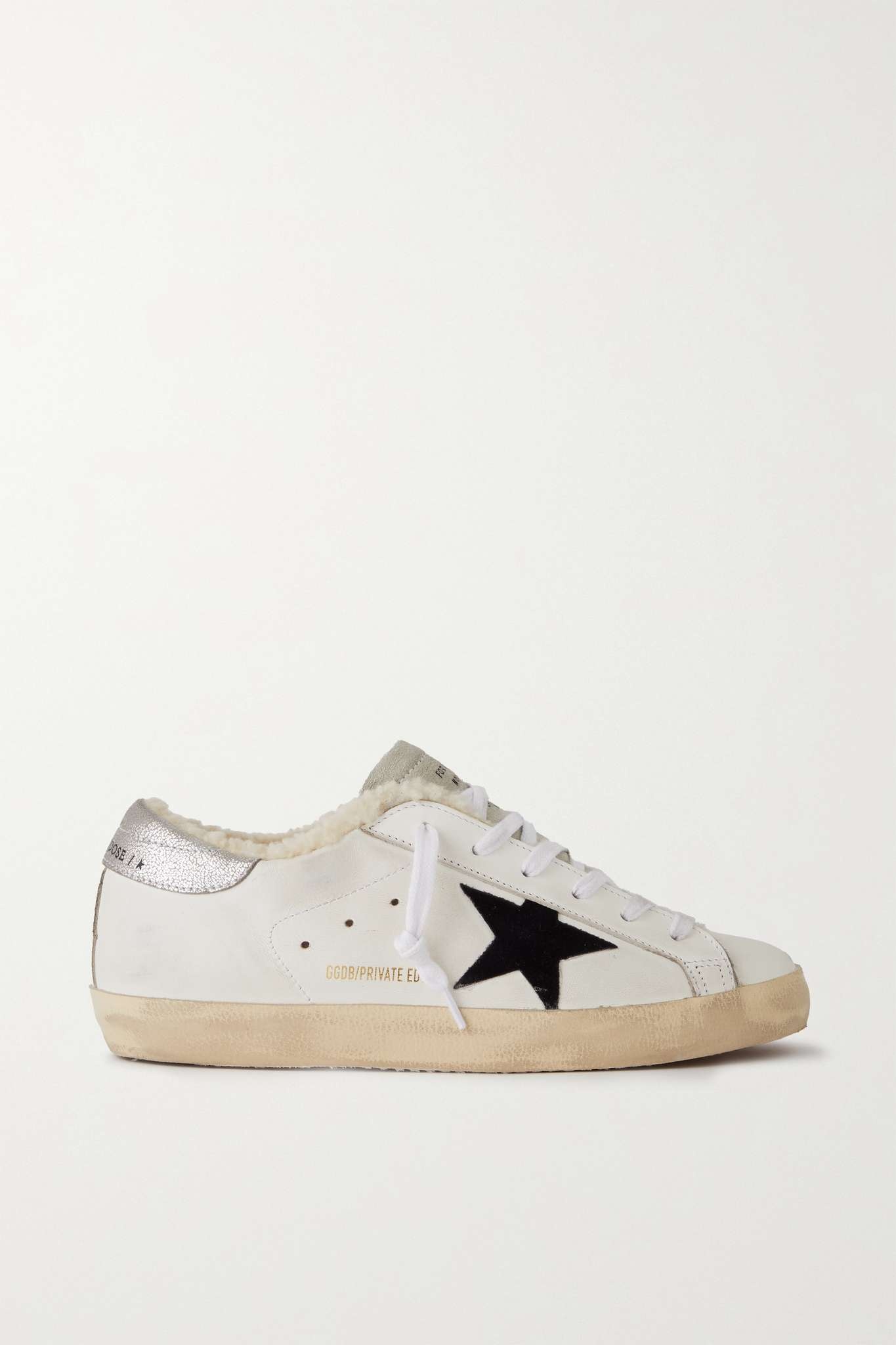 Super-Star shearling-lined distressed suede and leather sneakers - 1