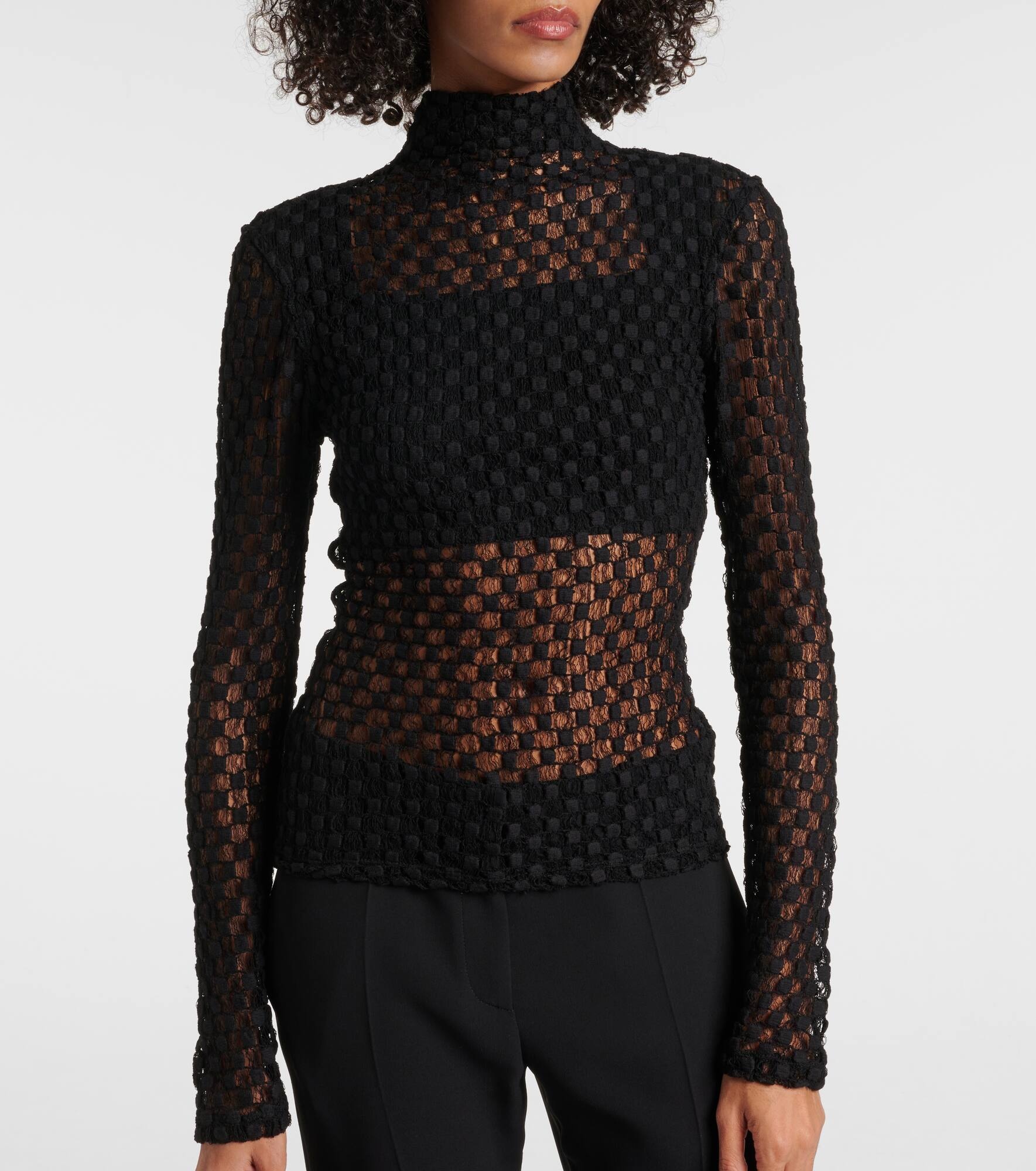 Cotton-blend lace turtleneck top - 6