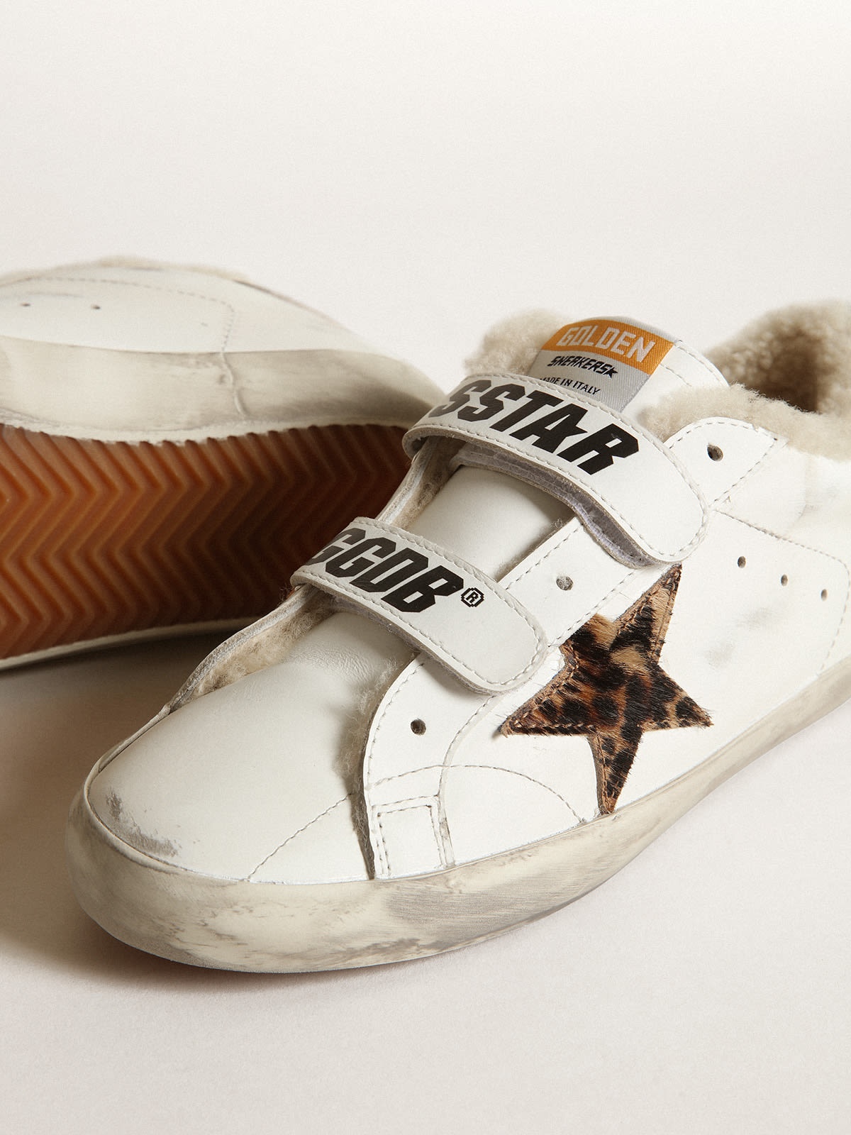 Old School with leopard pony skin star and beige shearling lining - 3