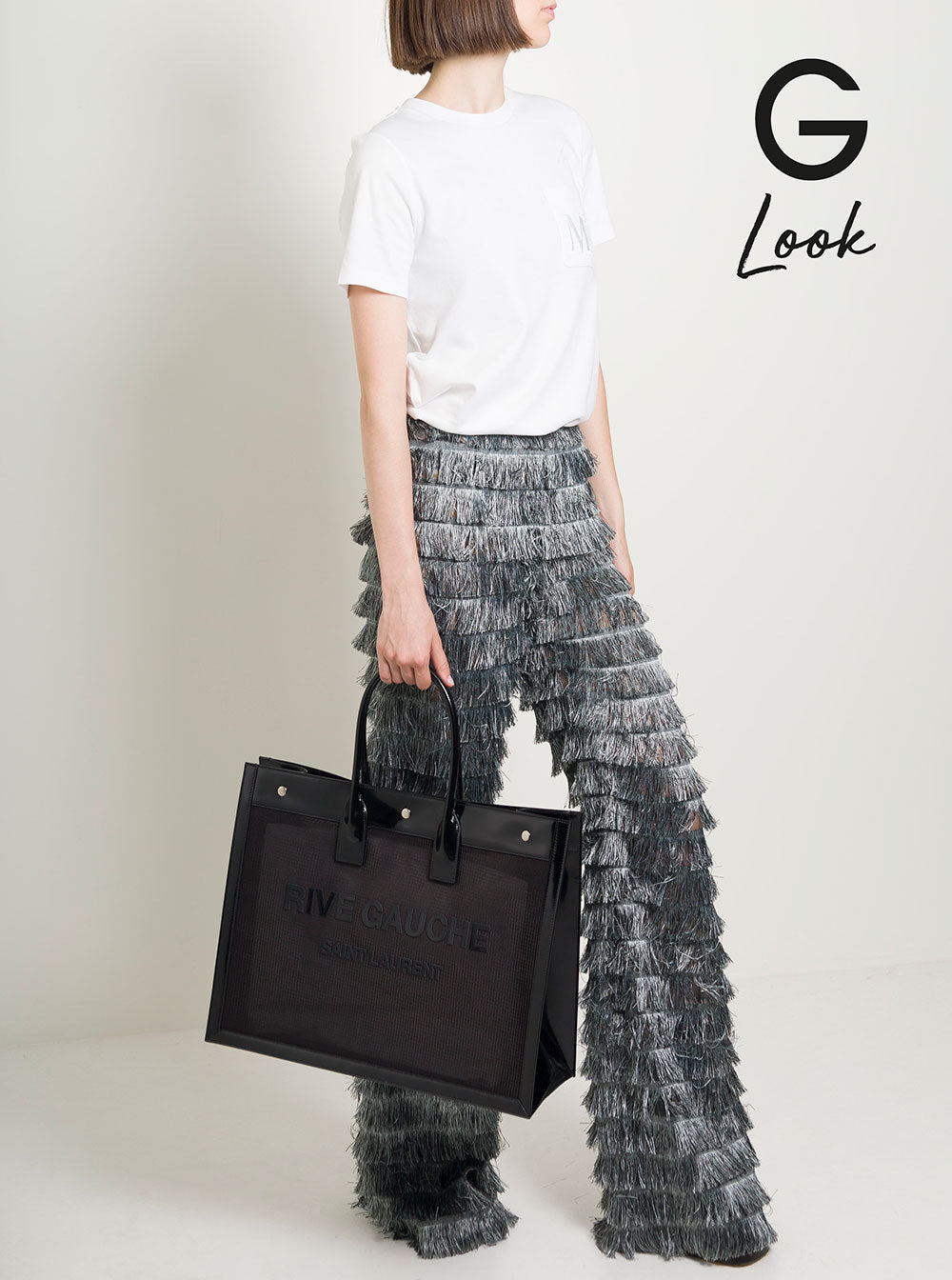 Saint Laurent Women Black Tote Bag With Tonal Rive Gauche Logo In Raphia Woman - 5