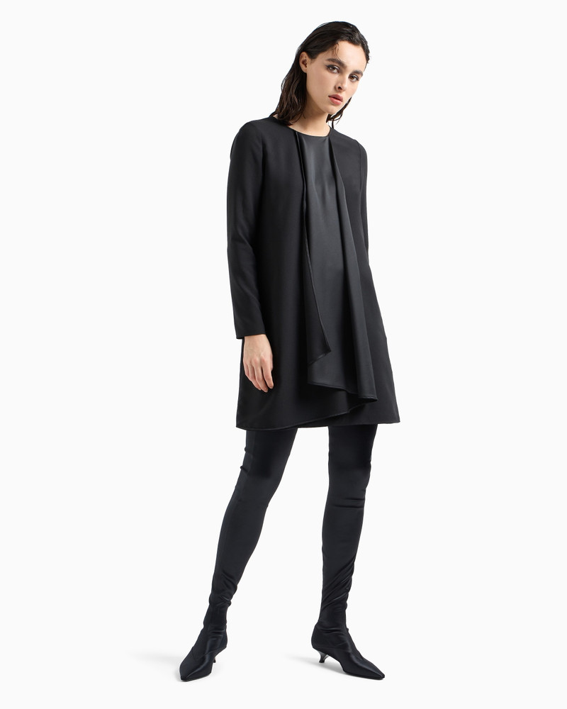 Satin crêpe tunic dress with oversized ruffle 2