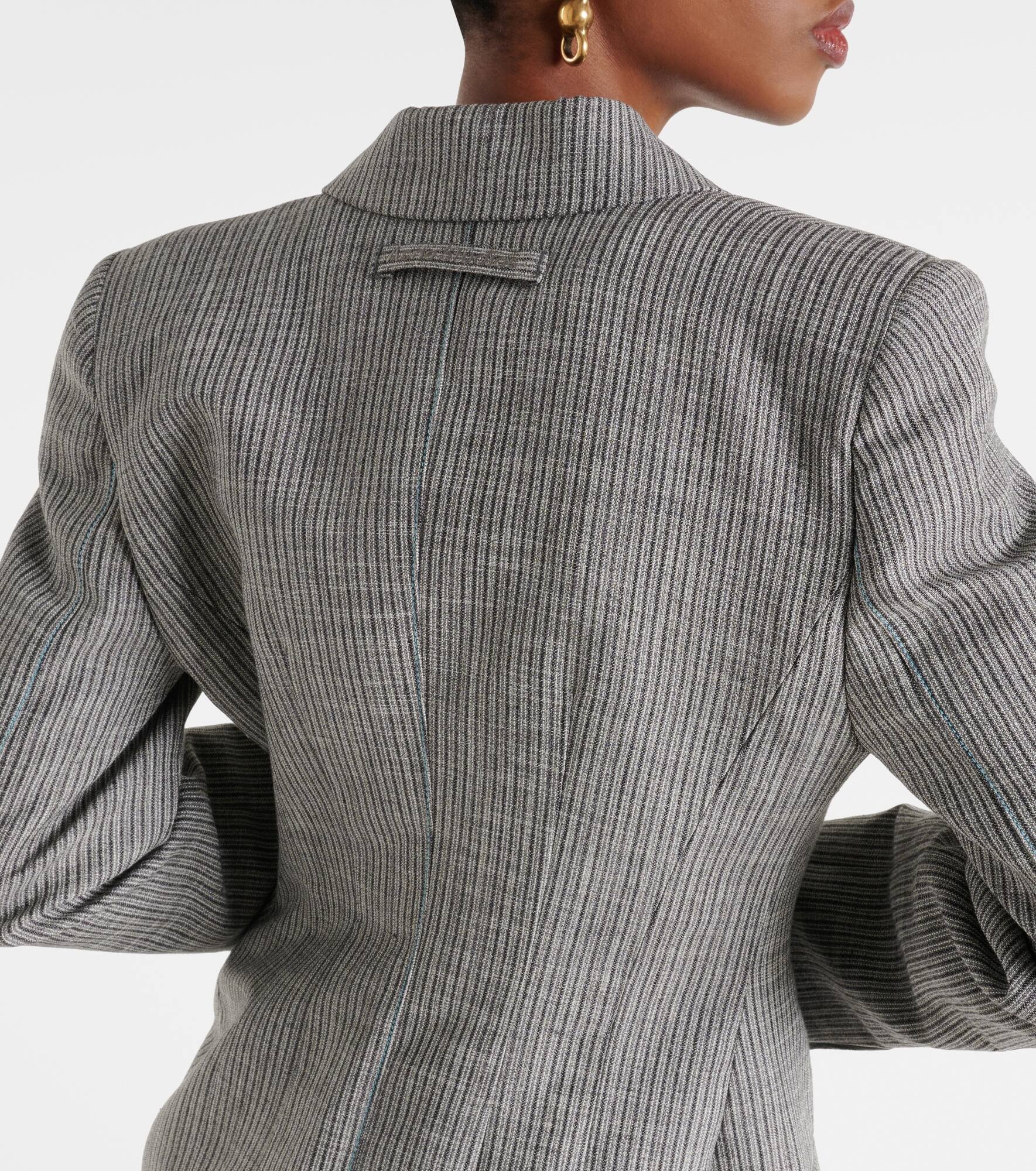 Pinstripe double-breasted linen-blend blazer - 5