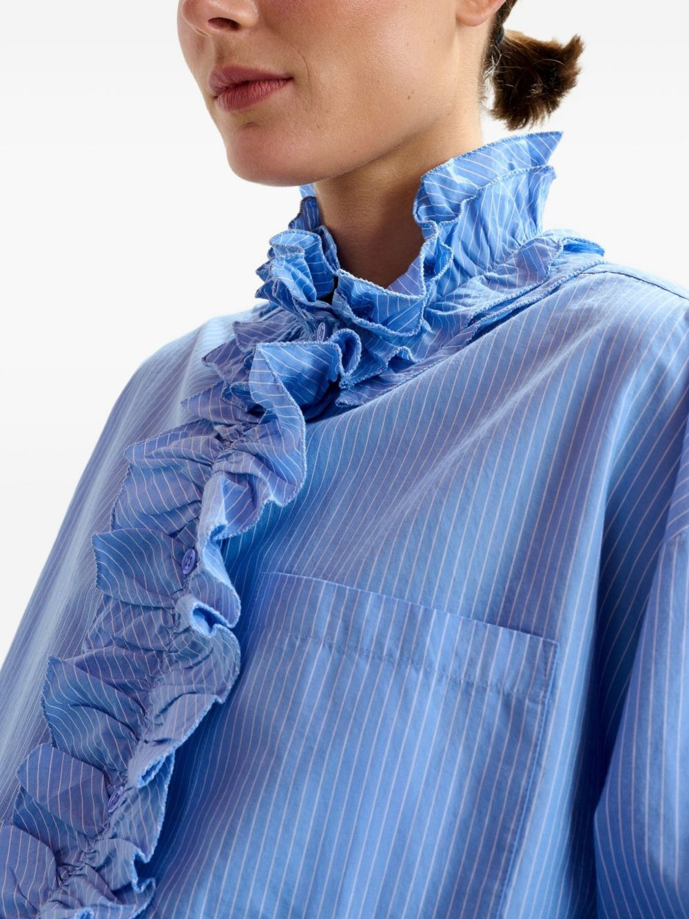 stripe-pattern ruffle-detail shirt - 5